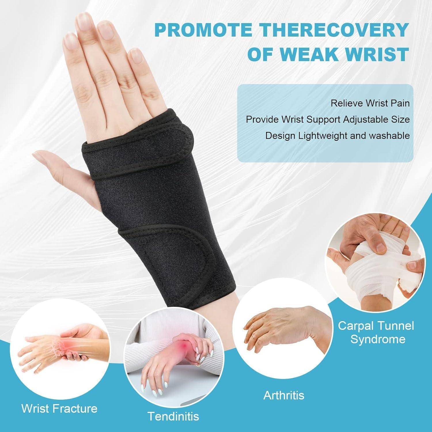 Eine Person trägt eine schwarze Handgelenkbandage mit dem Text: 