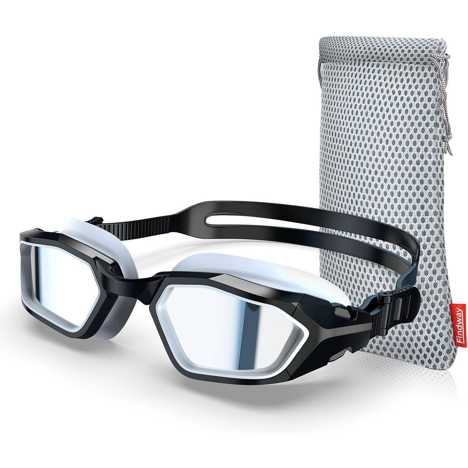 Schwimmbrille Schwarz & Weiß Silber polarisierte spiegelnde Linse