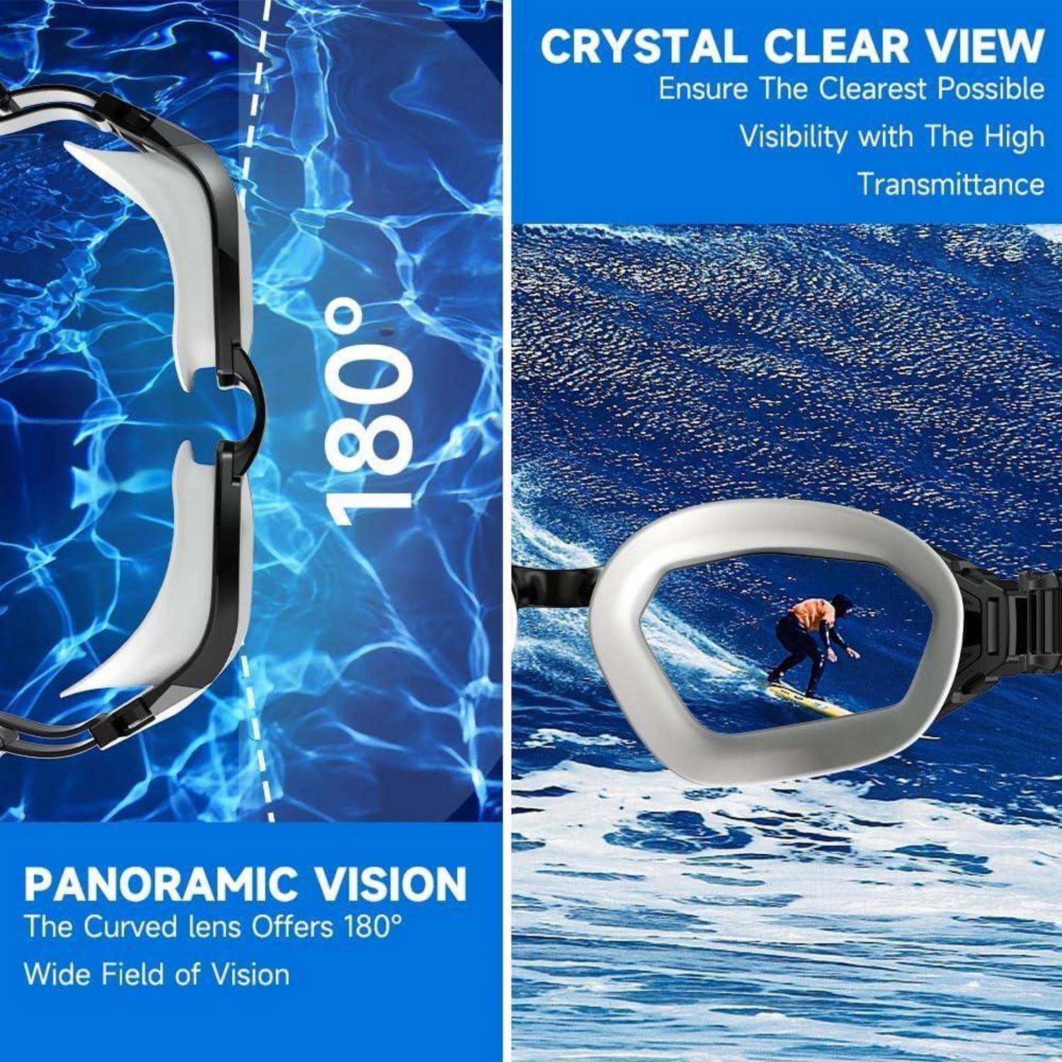 Schwimmbrille Schwarz & Weiß Silber polarisierte spiegelnde Linse