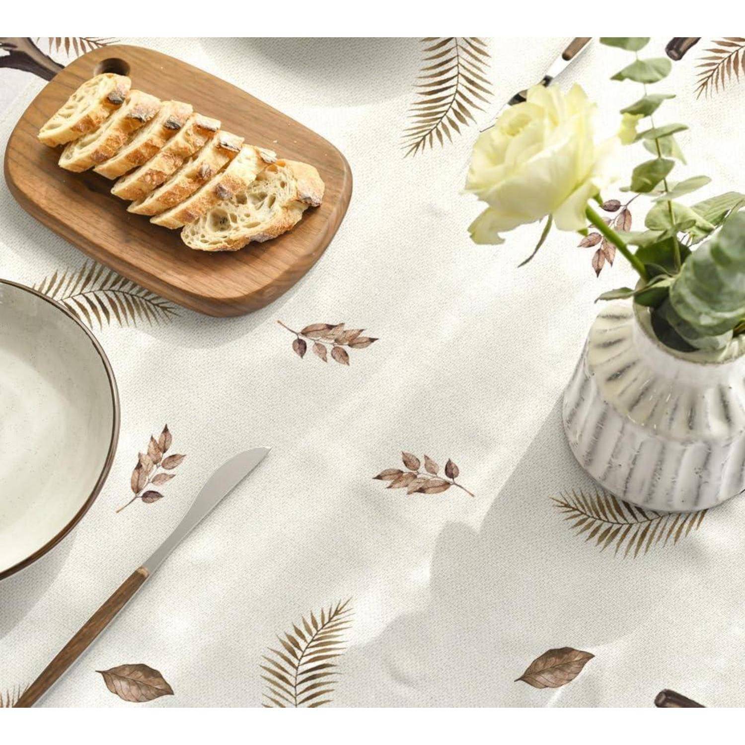 Tischdecke Kürbisse Streifen Herbst Blätter 100 x 100 cm Beige