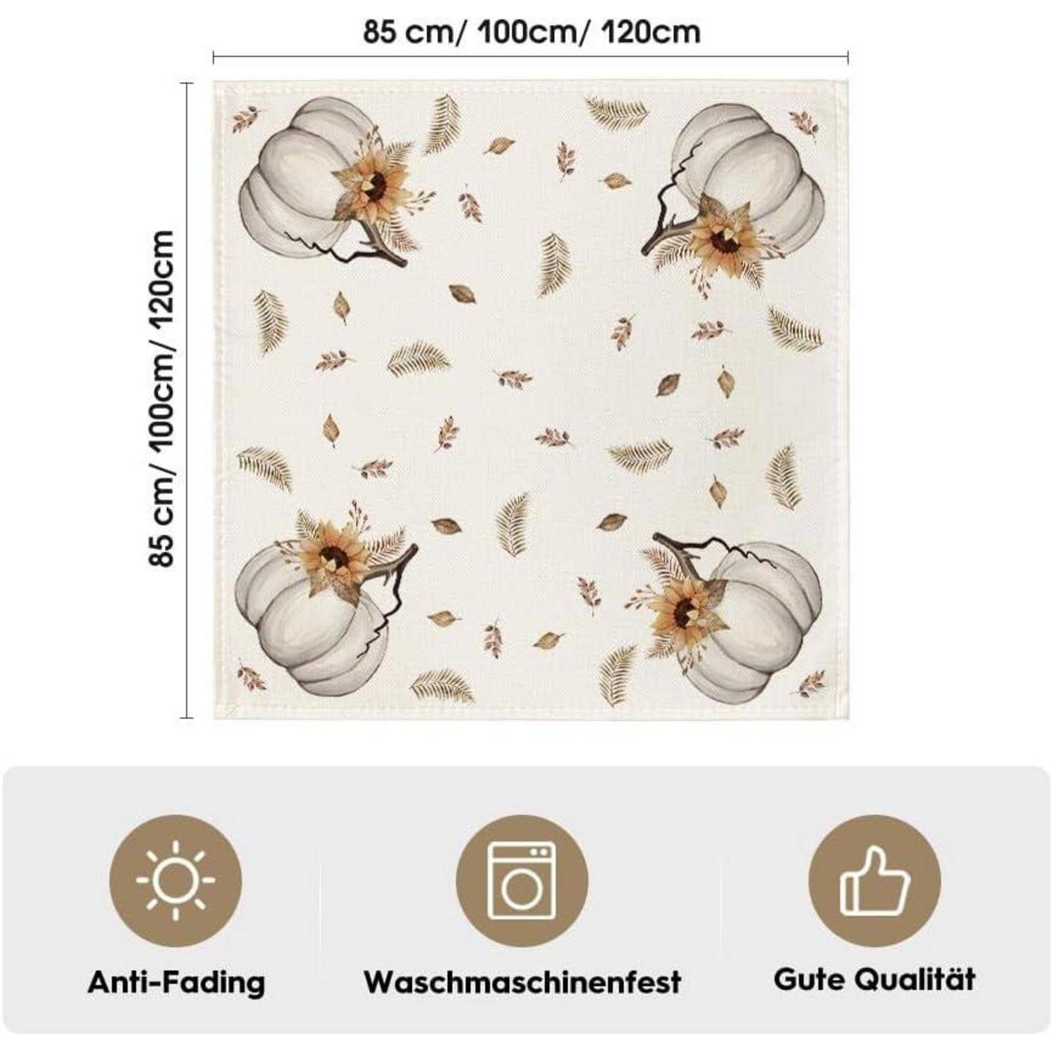 Tischdecke Kürbisse Streifen Herbst Blätter 100 x 100 cm Beige
