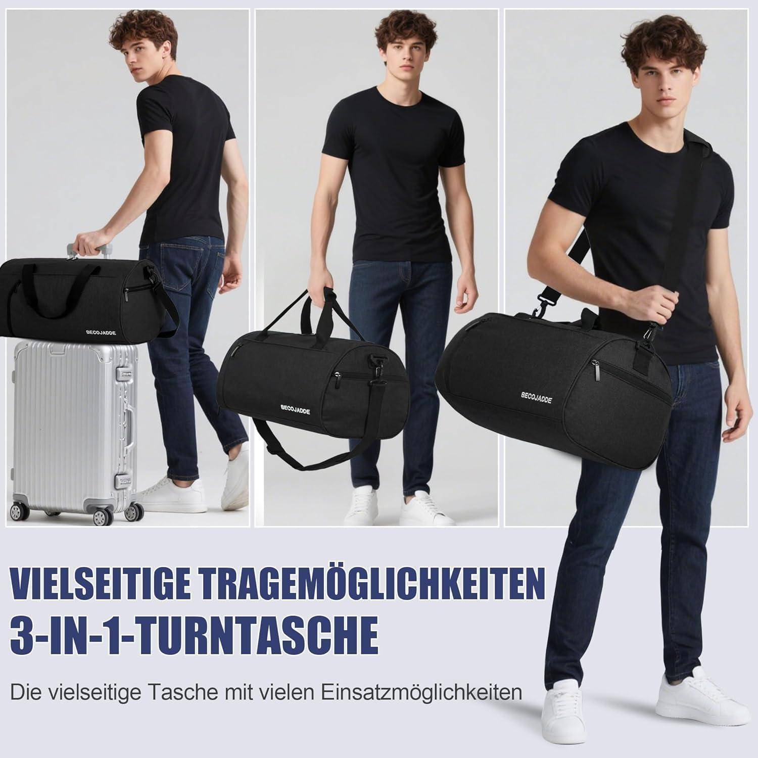 Sporttasche Duffelbag Schuhfach Nassfach Damen Herren 45L Schwarz
