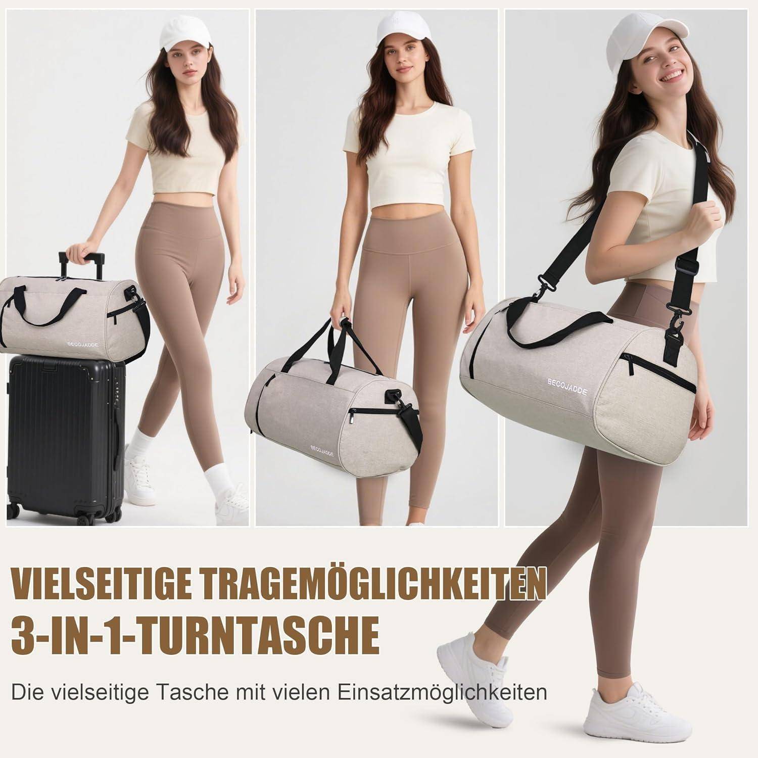 Sporttasche Duffel Herren Damen Schuhfach Nassfach 35L Beige