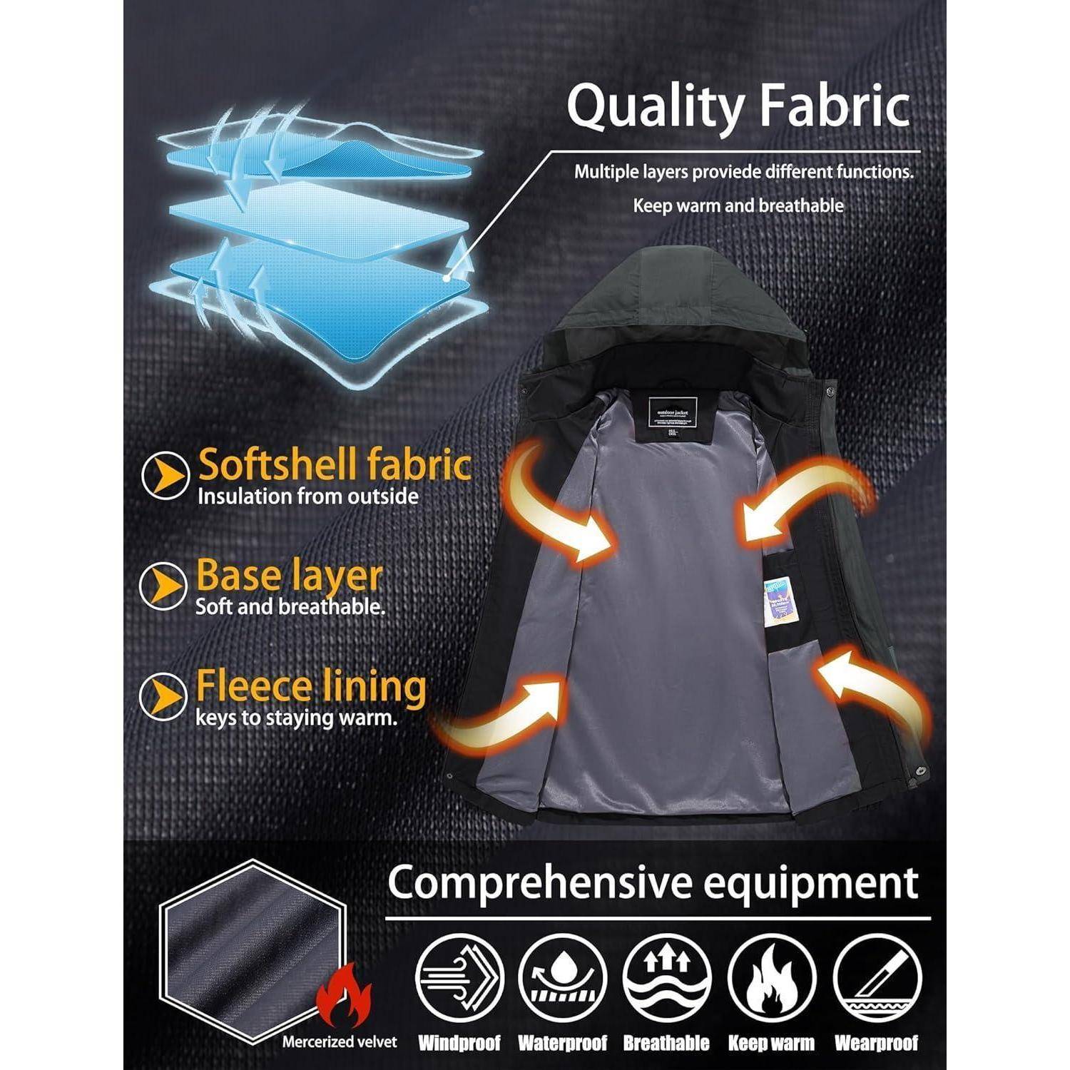 Übergangsjacke Herren Softshell wasserabweisend Kapuze M Schwarz