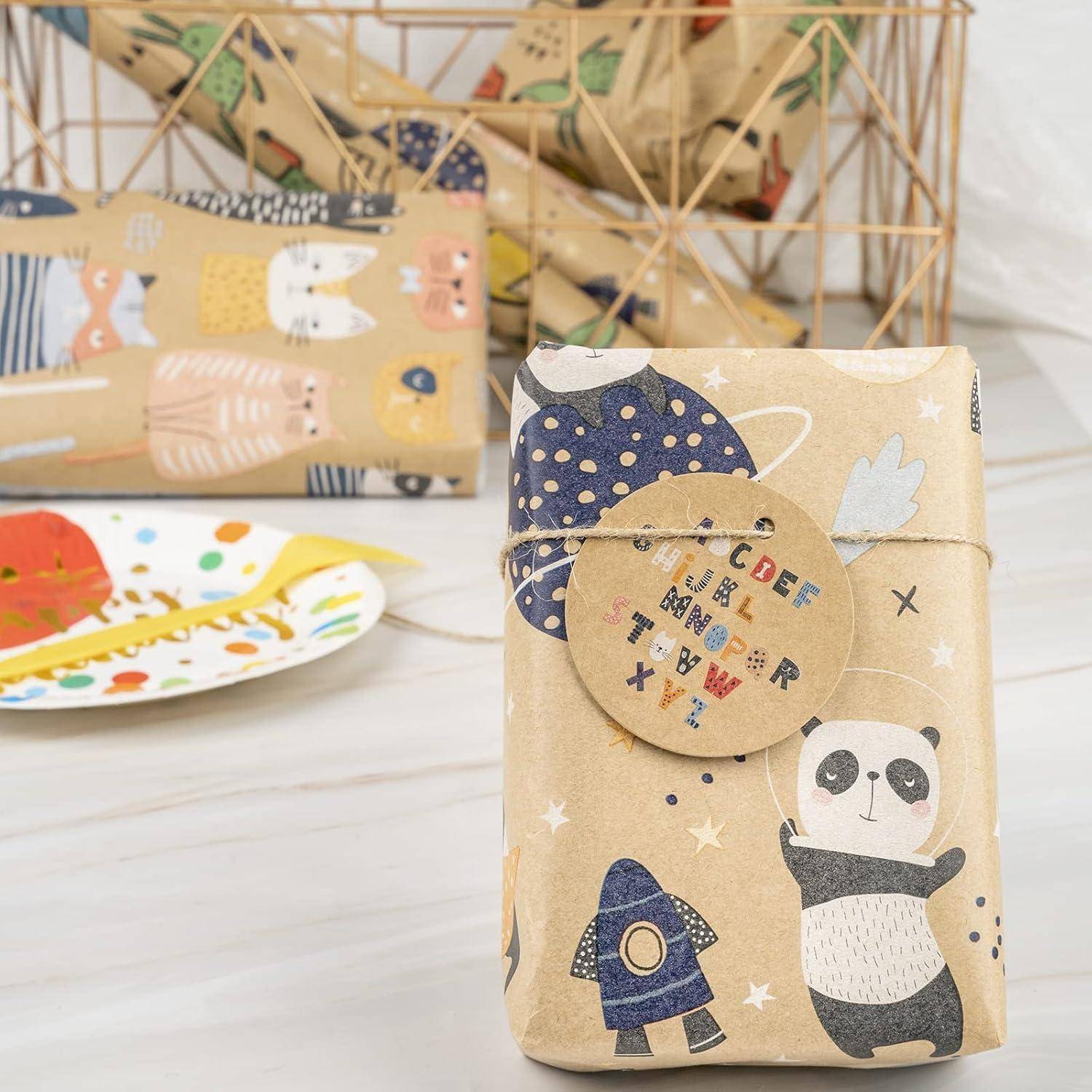 Geschenkpapierrollen 43cm 3m 3er Anhänger Juteschnur Tier