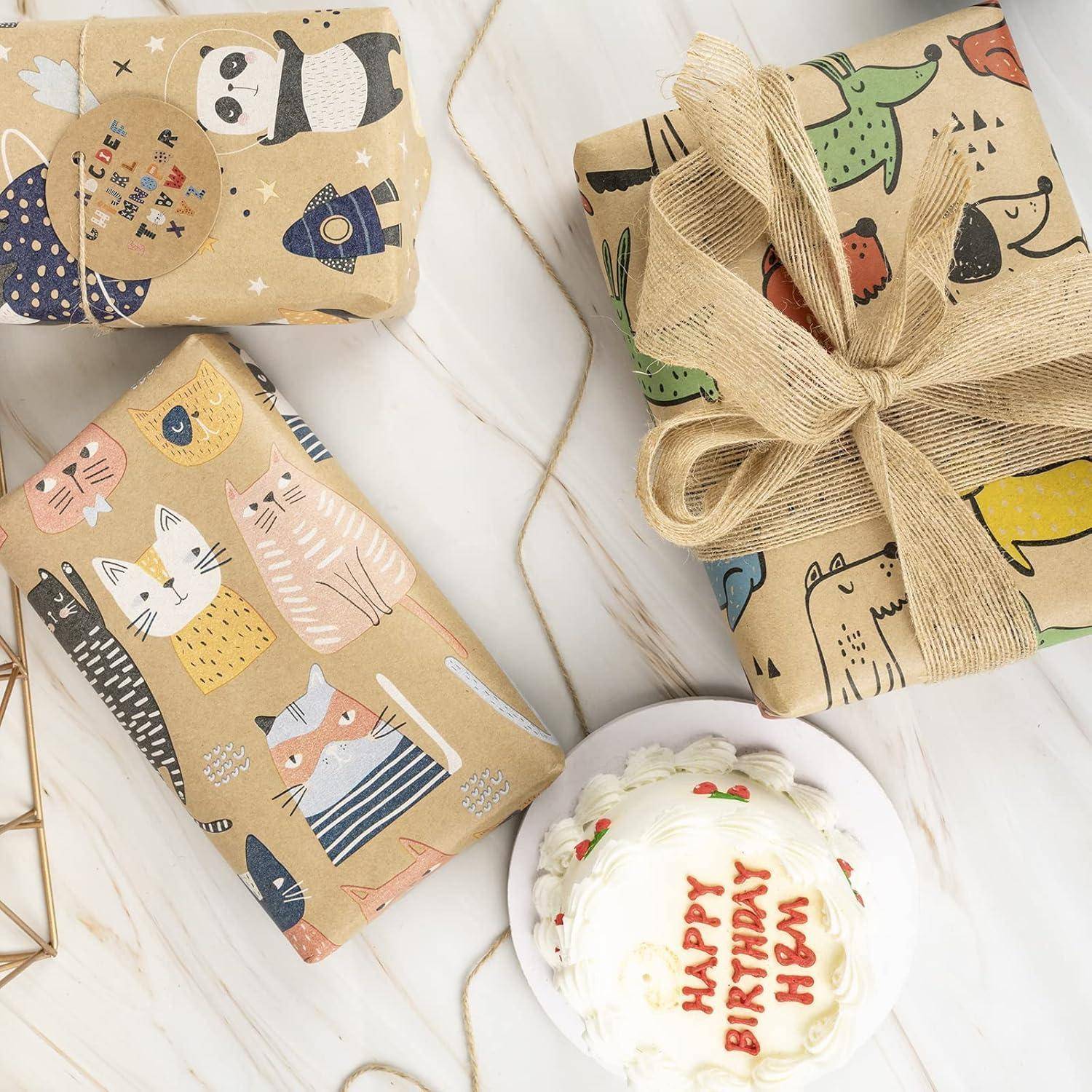 Geschenkpapierrollen 43cm 3m 3er Anhänger Juteschnur Tier