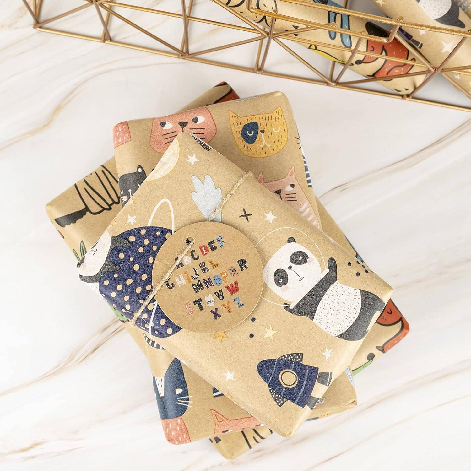 Geschenkpapierrollen 43cm 3m 3er Anhänger Juteschnur Tier