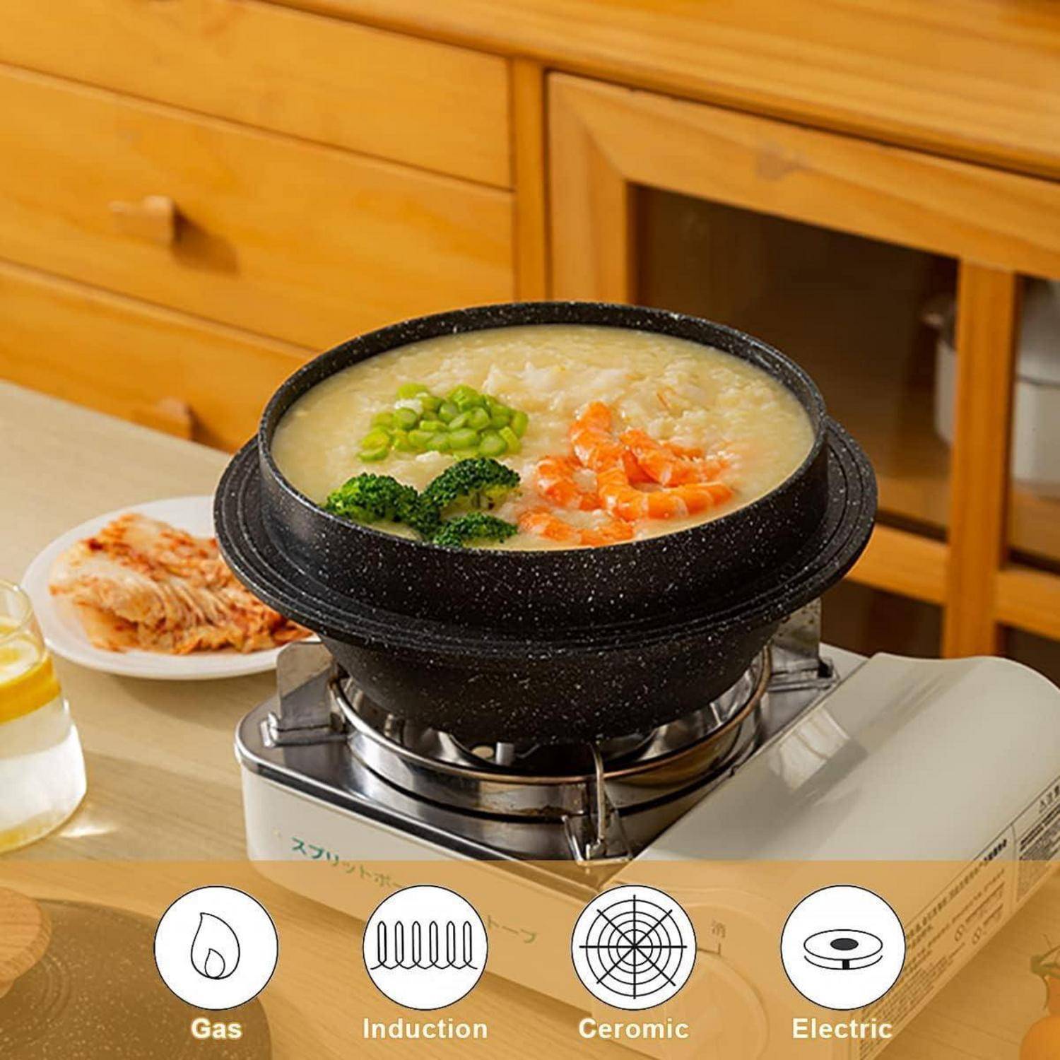 Steinschale Dolsot Bibimbap Deckel Hot Pot Suppe Schwarz 24 cm