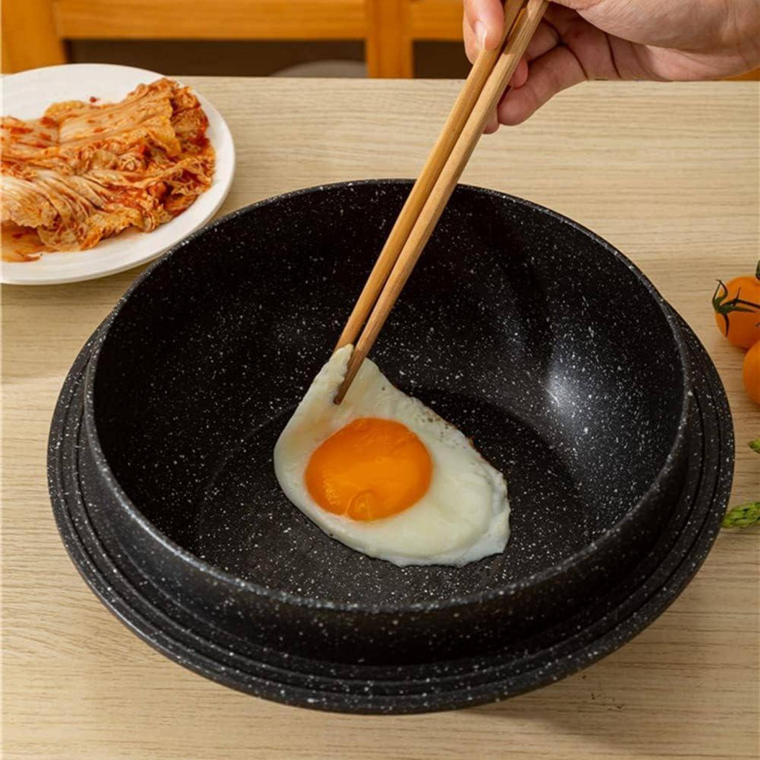 Steinschale Dolsot Bibimbap Deckel Hot Pot Suppe Schwarz 24 cm