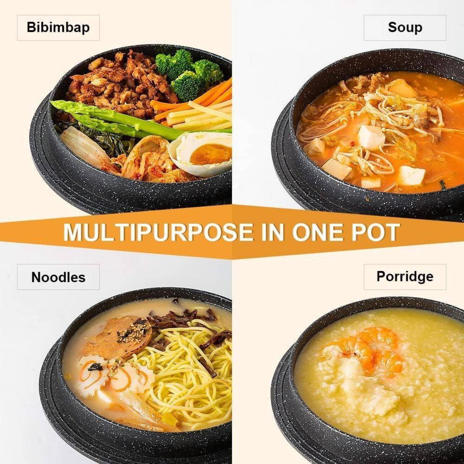 Steinschale Dolsot Bibimbap Deckel Hot Pot Suppe Schwarz 24 cm