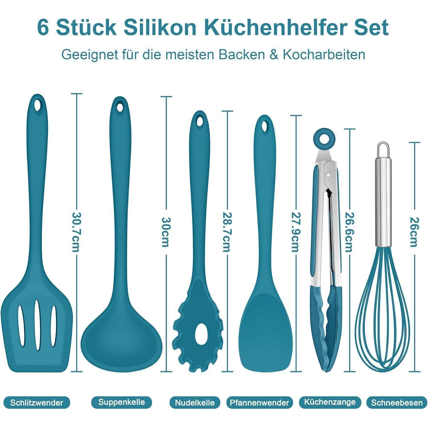 Küchenutensilien Silikon Set 6 Stück Pfannenwender Antihaft Blau