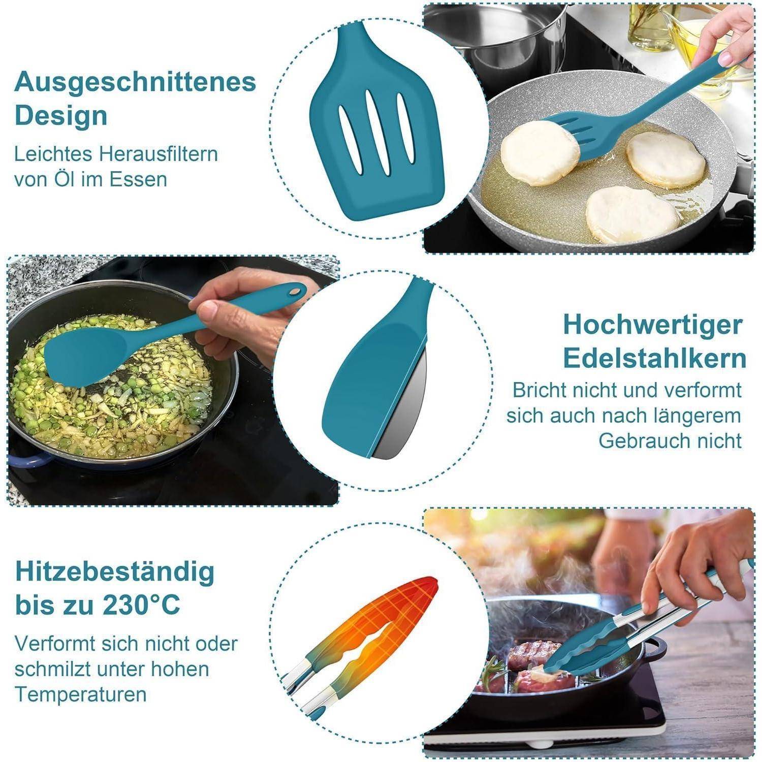 Küchenutensilien Silikon Set 6 Stück Pfannenwender Antihaft Blau