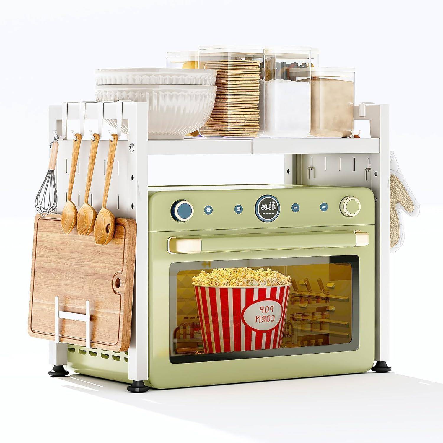 Mikrowellenregal erweiterbar ausziehbar 40-70cm 10 Haken Weiß 2 Stufen