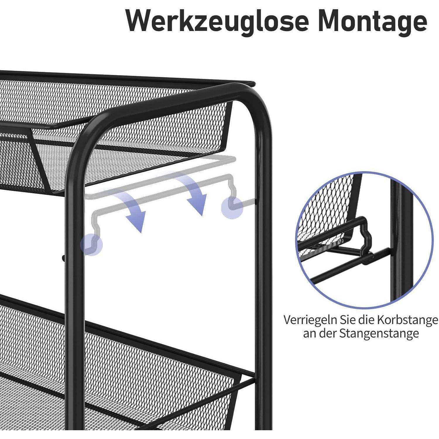 Rollwagen Küchenwagen 4stöckig Metall Netzkorb 4-Ebenen Schwarz