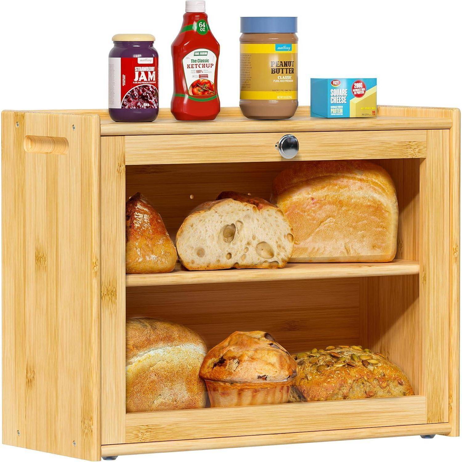 Brotkasten Bambus Belüftung 2 Regale Sichtfenster EX-MBX01-2C-YUAN