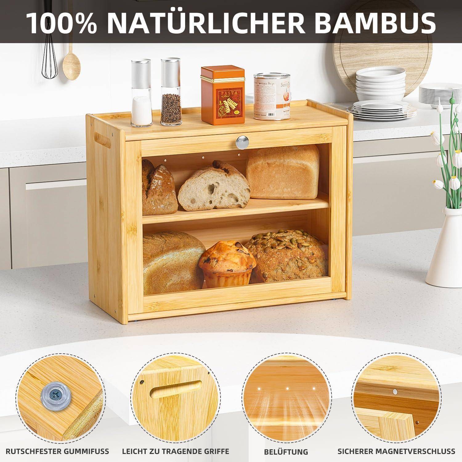 Brotkasten Bambus Belüftung 2 Regale Sichtfenster EX-MBX01-2C-YUAN