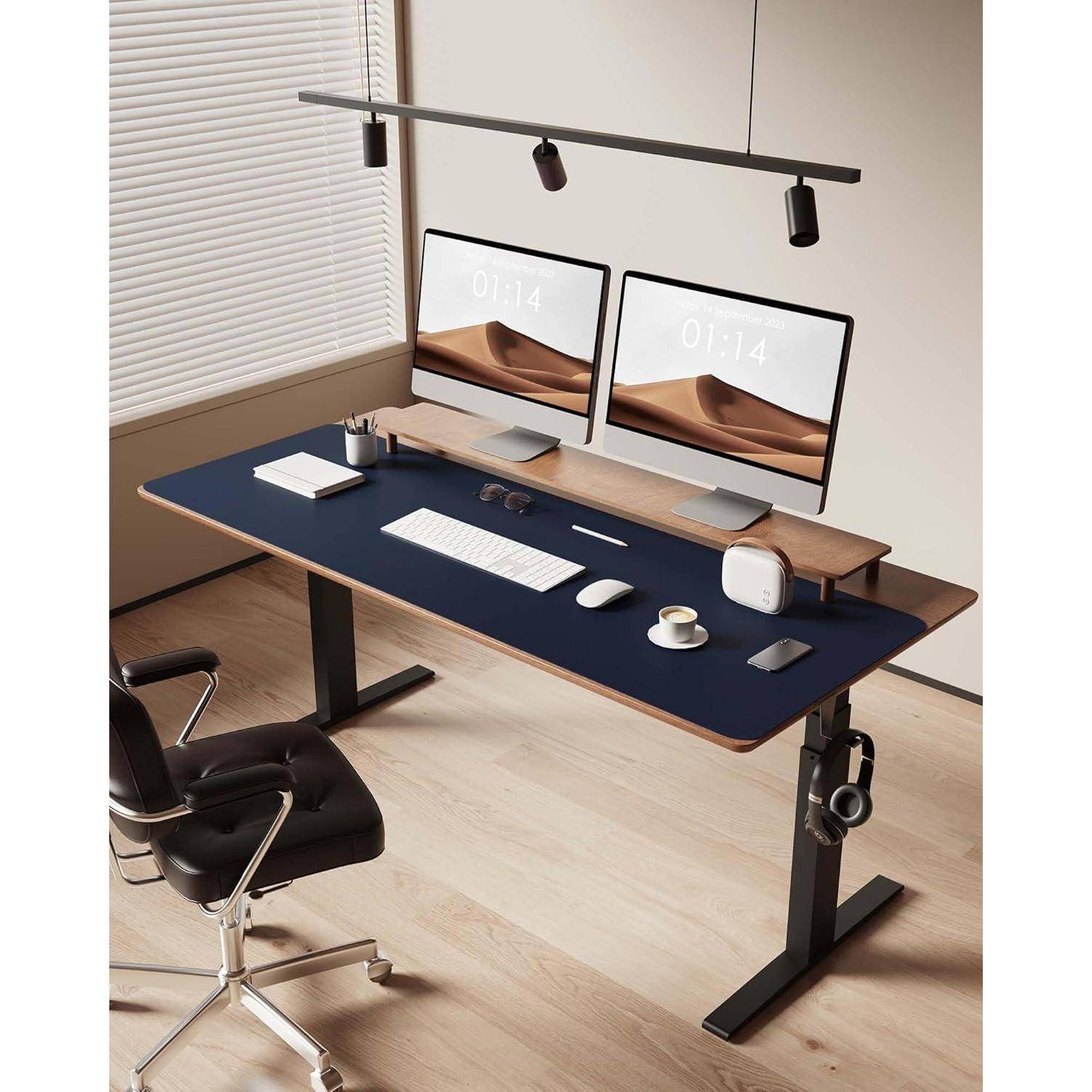 Schreibtischunterlage Mauspad Leder XXL Dunkelblau 120 x 43 cm