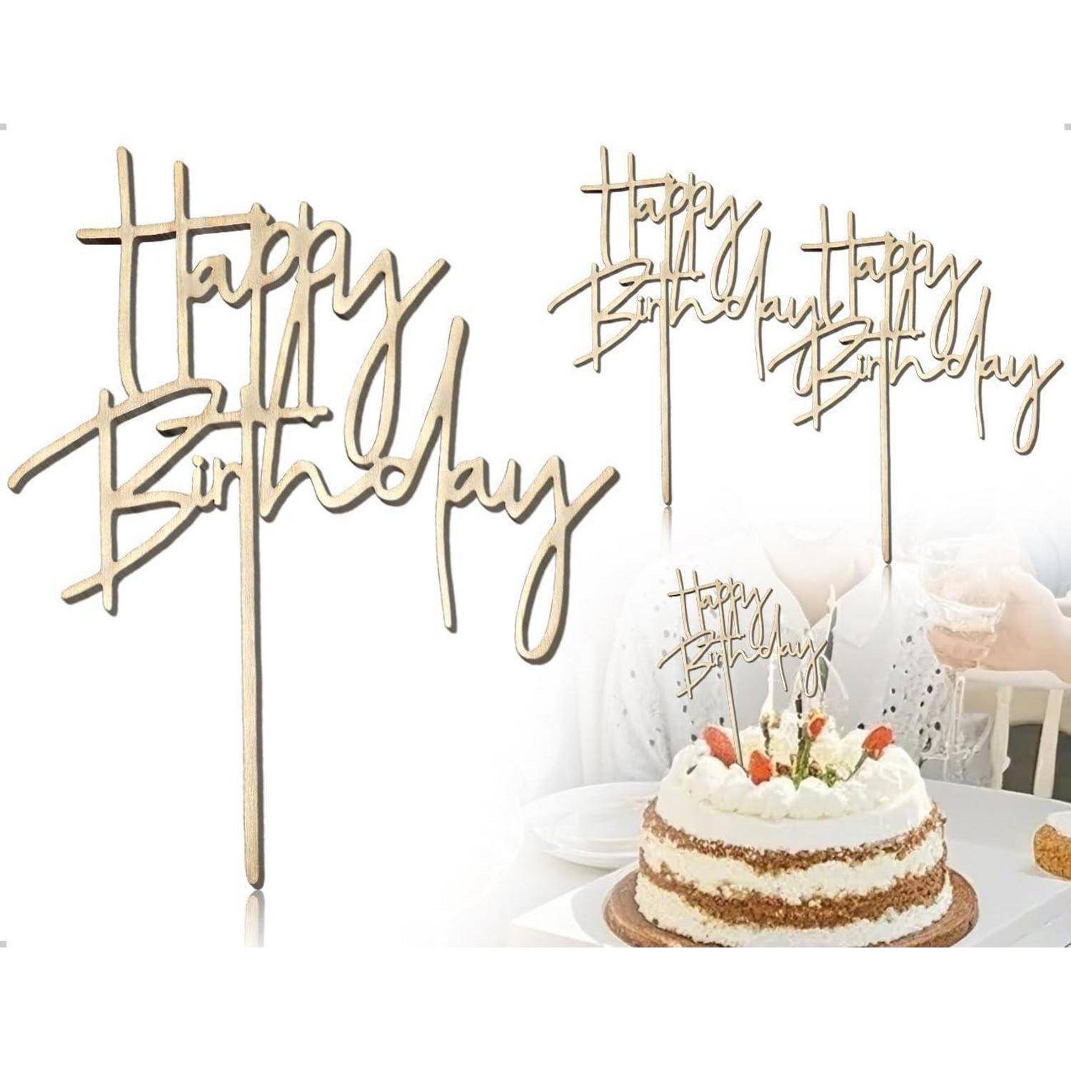 Tortendeko Cake Topper Happy Birthday Acryl Cupcake Holzfarbe Satz 3 2