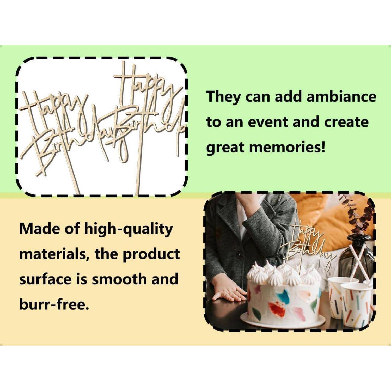 Tortendeko Cake Topper Happy Birthday Acryl Cupcake Holzfarbe Satz 3 2