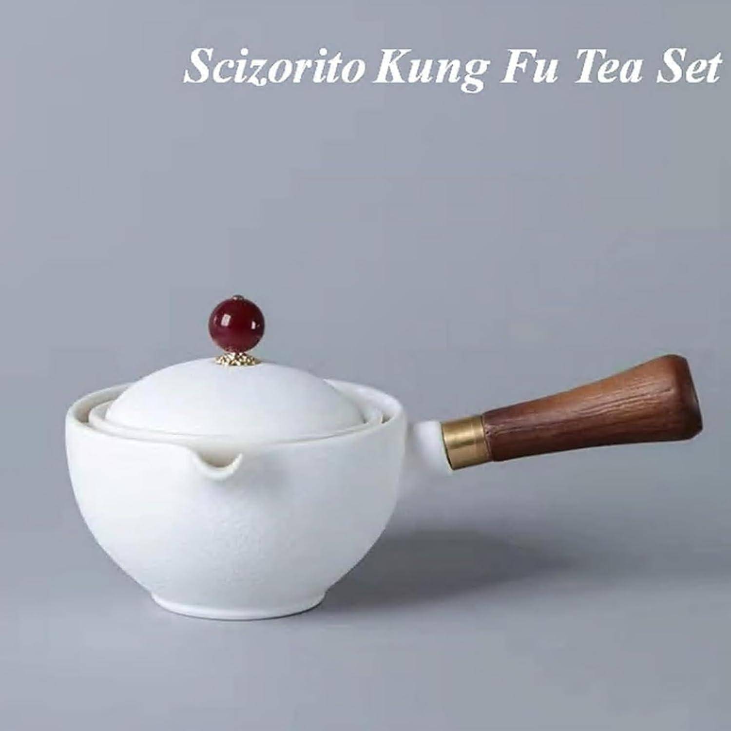 Tee Set Keramik Kungfu Teekanne 4 Teetassen Reisetasche weiß