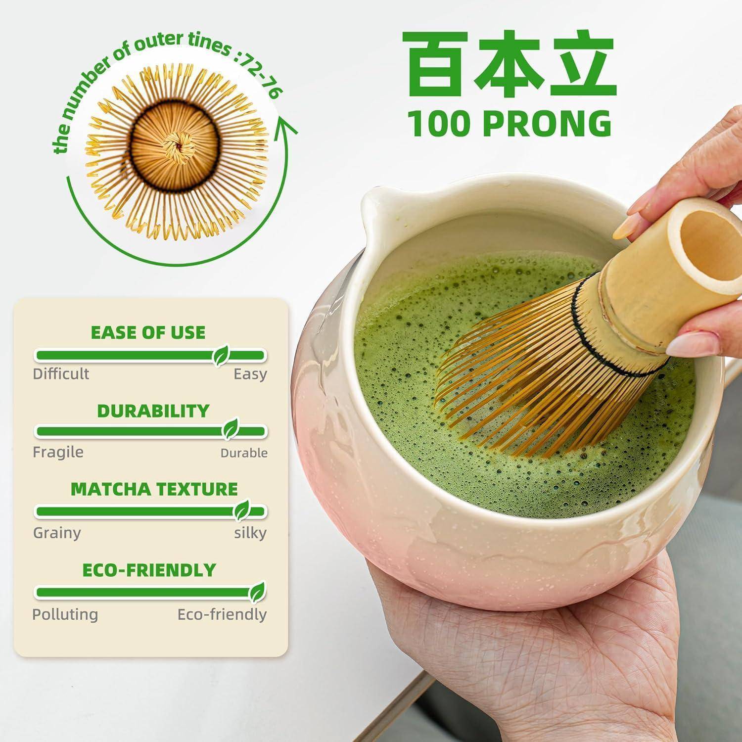 Matcha Schale 7Stück Set Schüssel mit Ausgießer Farbverlauf Rosa