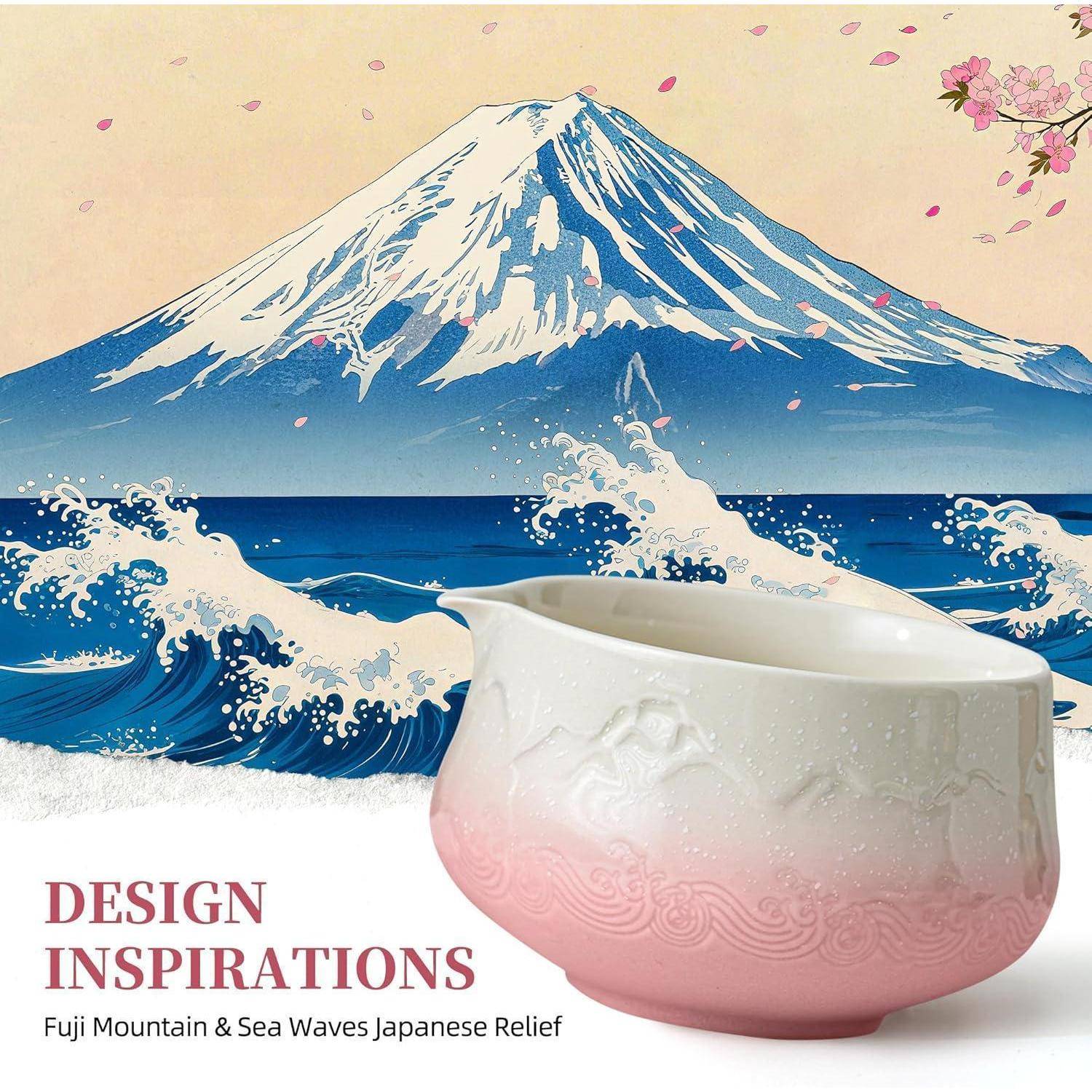Matcha Schale 7Stück Set Schüssel mit Ausgießer Farbverlauf Rosa