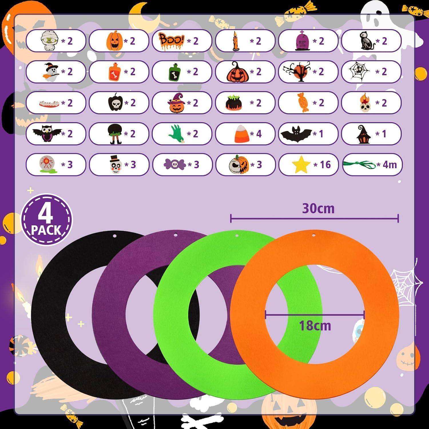 Halloween-Spielaufbau mit Gegenständen unterschiedlicher Punktwerte (Menschenfiguren, Kürbisse, Spinnen). Enthält vier Ringe: schwarz, lila, grün, orange.