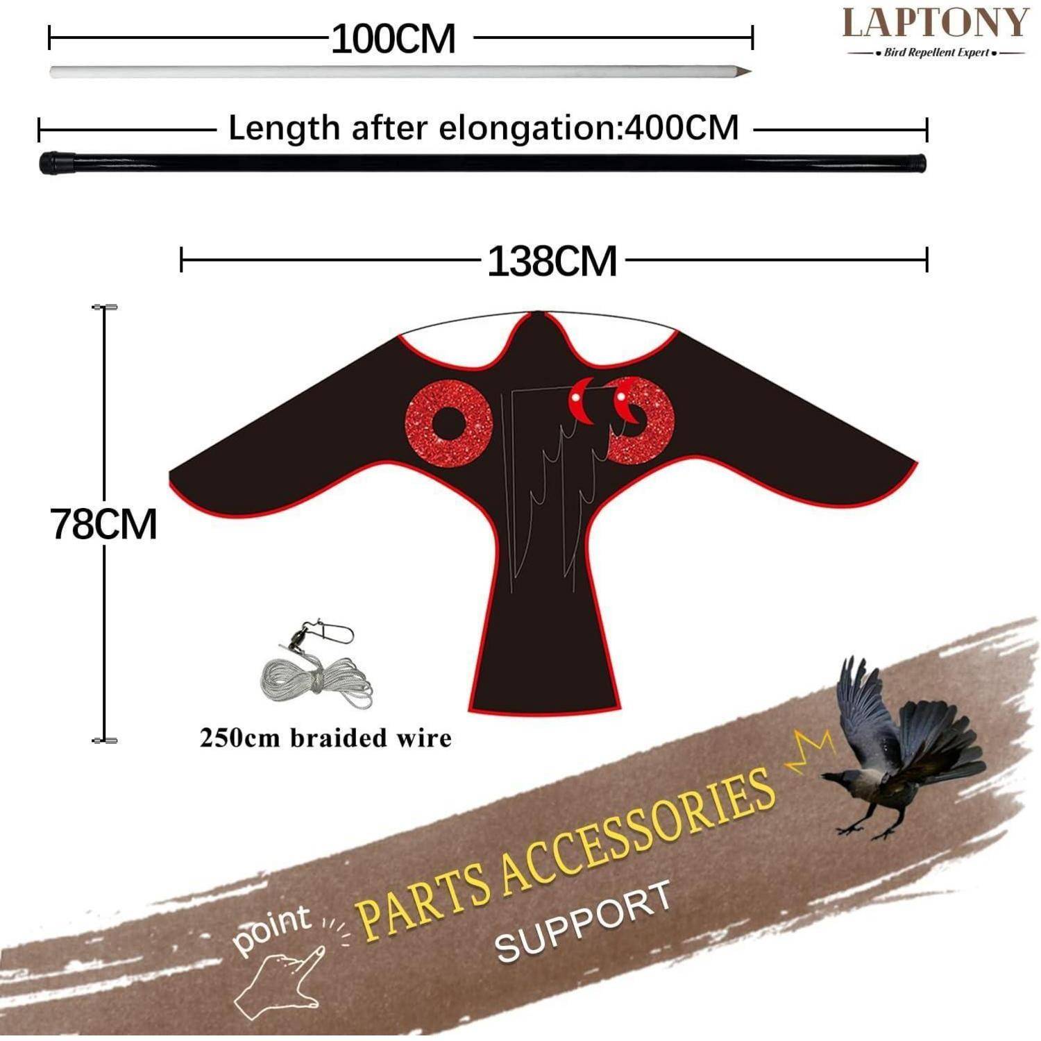 Vogelschreck Flugdrachen Vogel Falke 4.0 Meter Multi-4M Stange