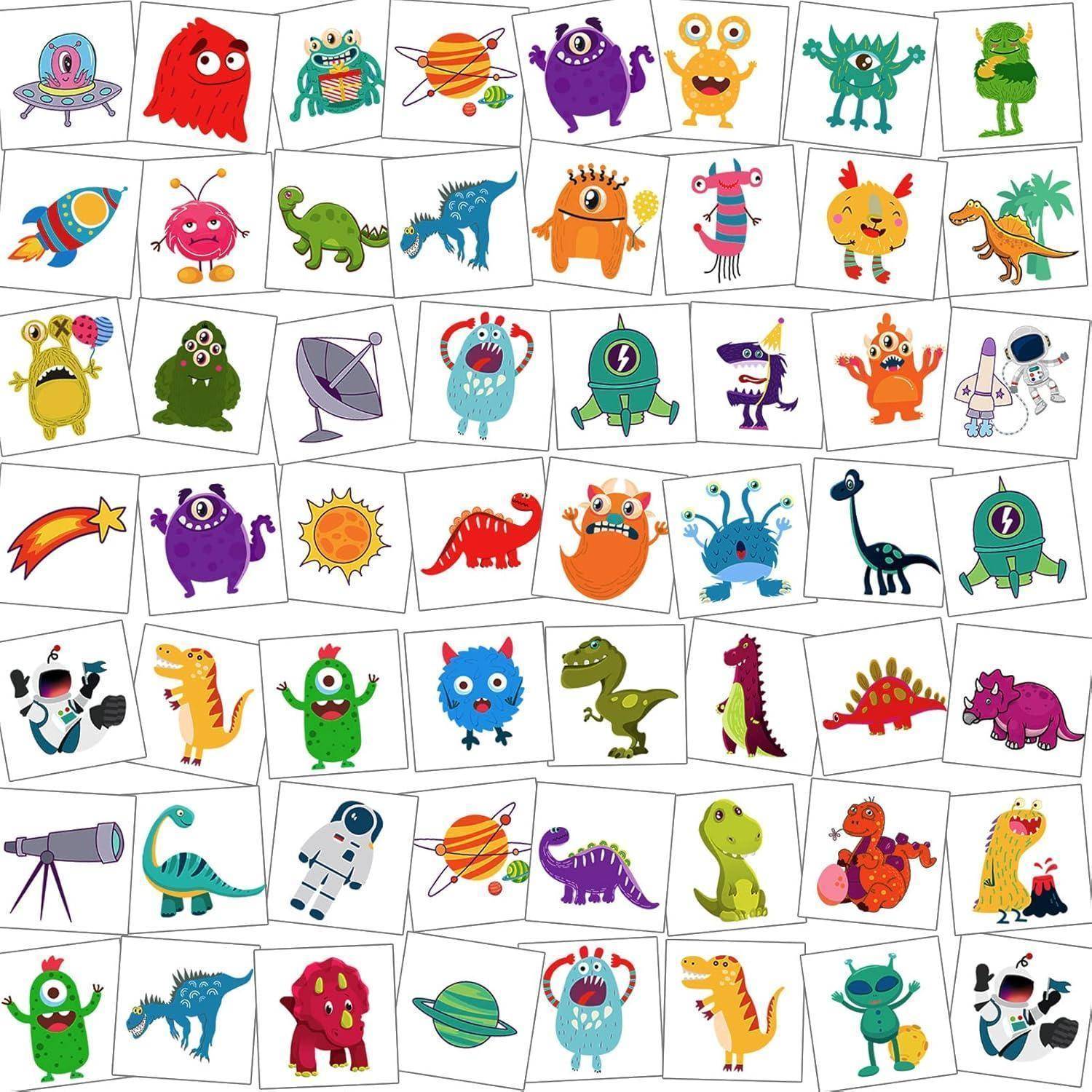 Temporäre Tattoos 96 Monster Weltraum Dinosaurier Kinder mehrfarbig