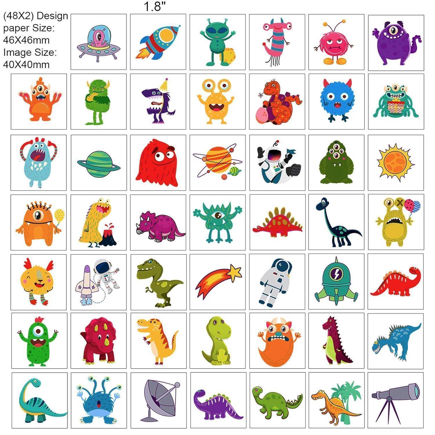 Temporäre Tattoos 96 Monster Weltraum Dinosaurier Kinder mehrfarbig