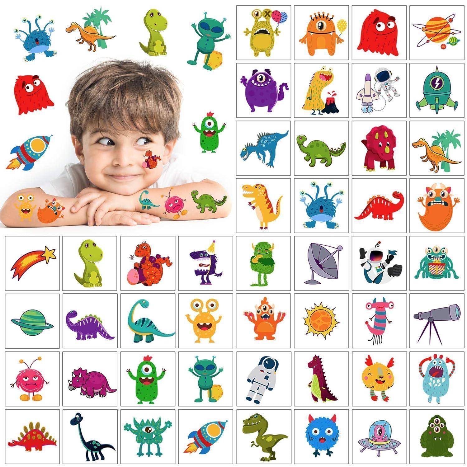 Temporäre Tattoos 96 Monster Weltraum Dinosaurier Kinder mehrfarbig