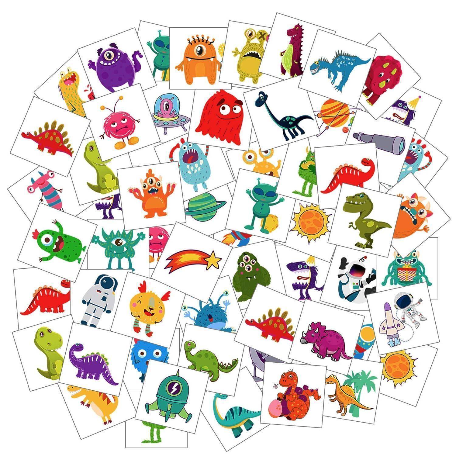 Temporäre Tattoos 96 Monster Weltraum Dinosaurier Kinder mehrfarbig