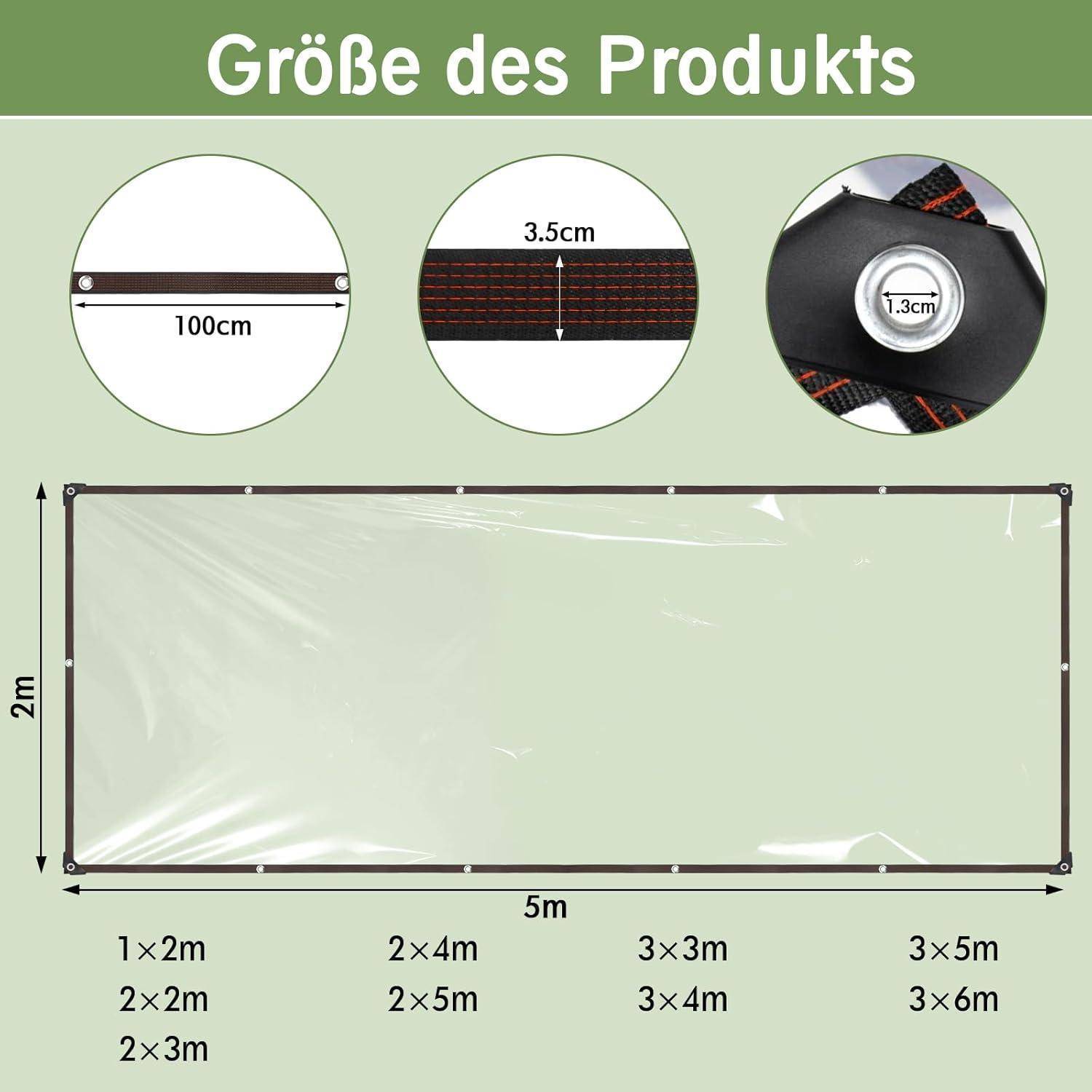 Transparente Plane mit Ösen Wasserdicht 3x4m - PE-Transparente