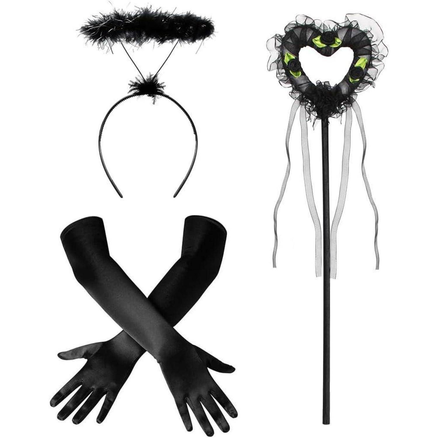 Handschuhe Damen Satin Lang Kostüm 1920er Party Karneval Schwarz
