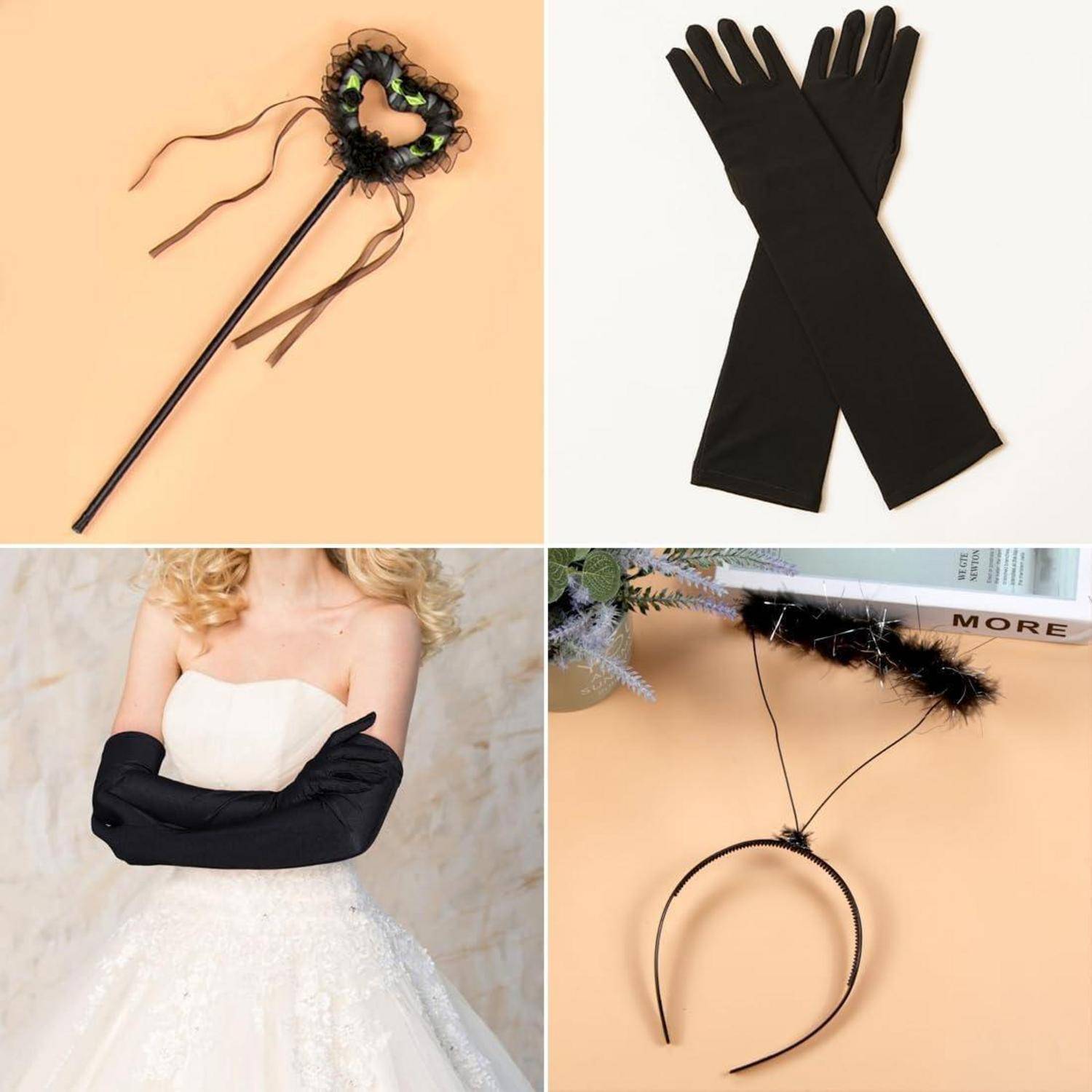 Handschuhe Damen Satin Lang Kostüm 1920er Party Karneval Schwarz