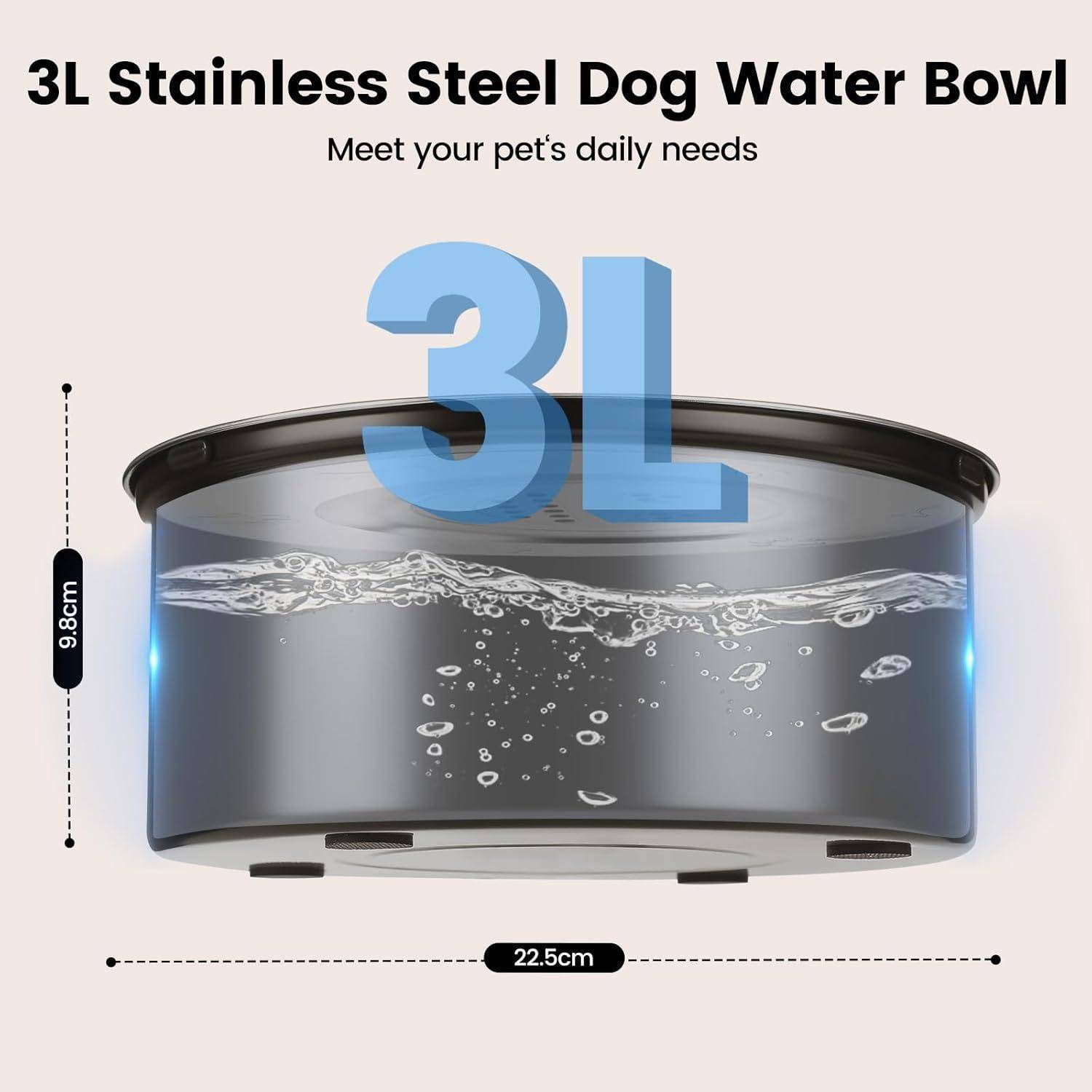 Wassernapf Hund Edelstahl Antischlabber Auslaufsicher 3L Schwarz