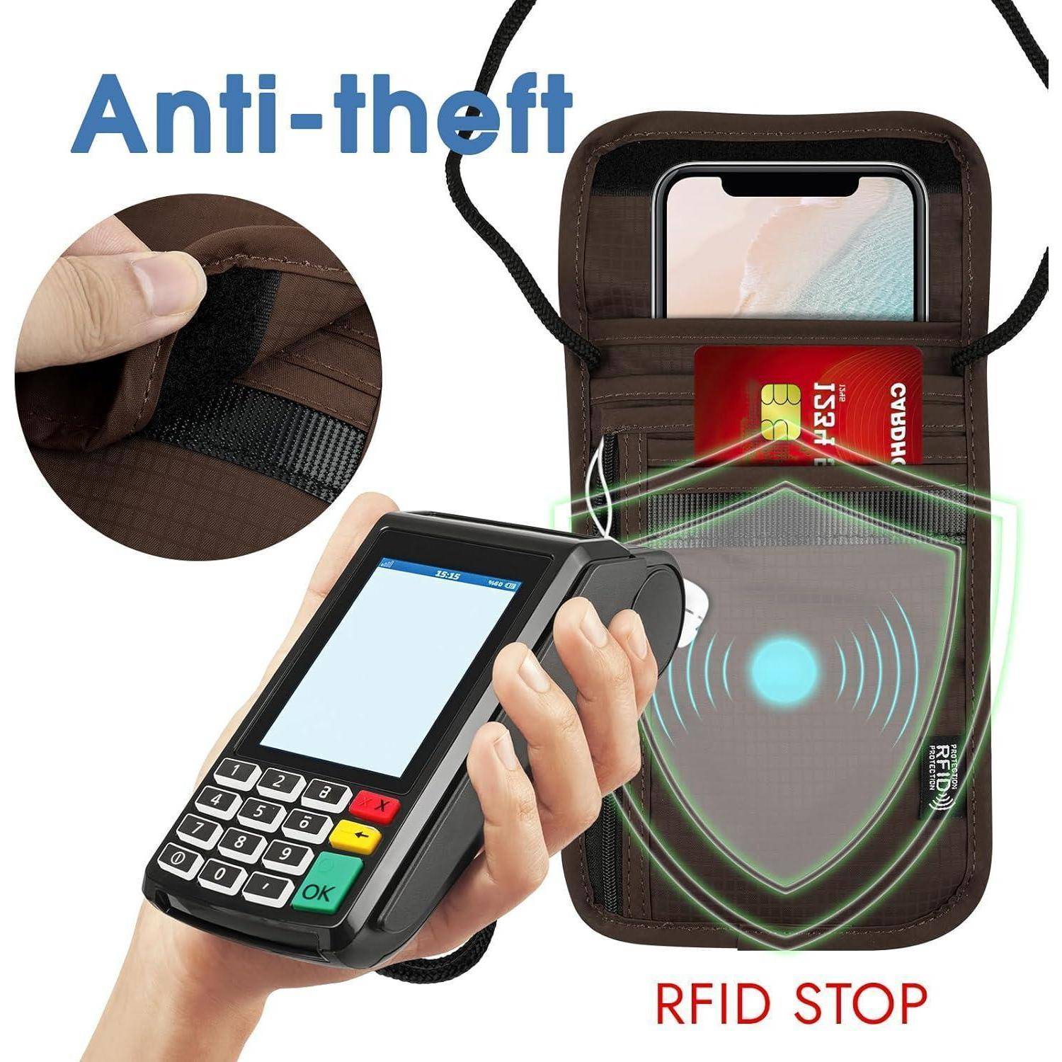 Brustbeutel RFID Antidiebstahl Wasserdicht Schwarz Handy Braun