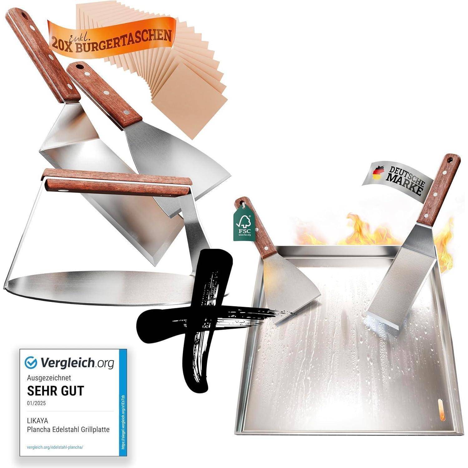 Plancha Bundel: Plancha-set &amp; Burger Smasher-set 40x40cm