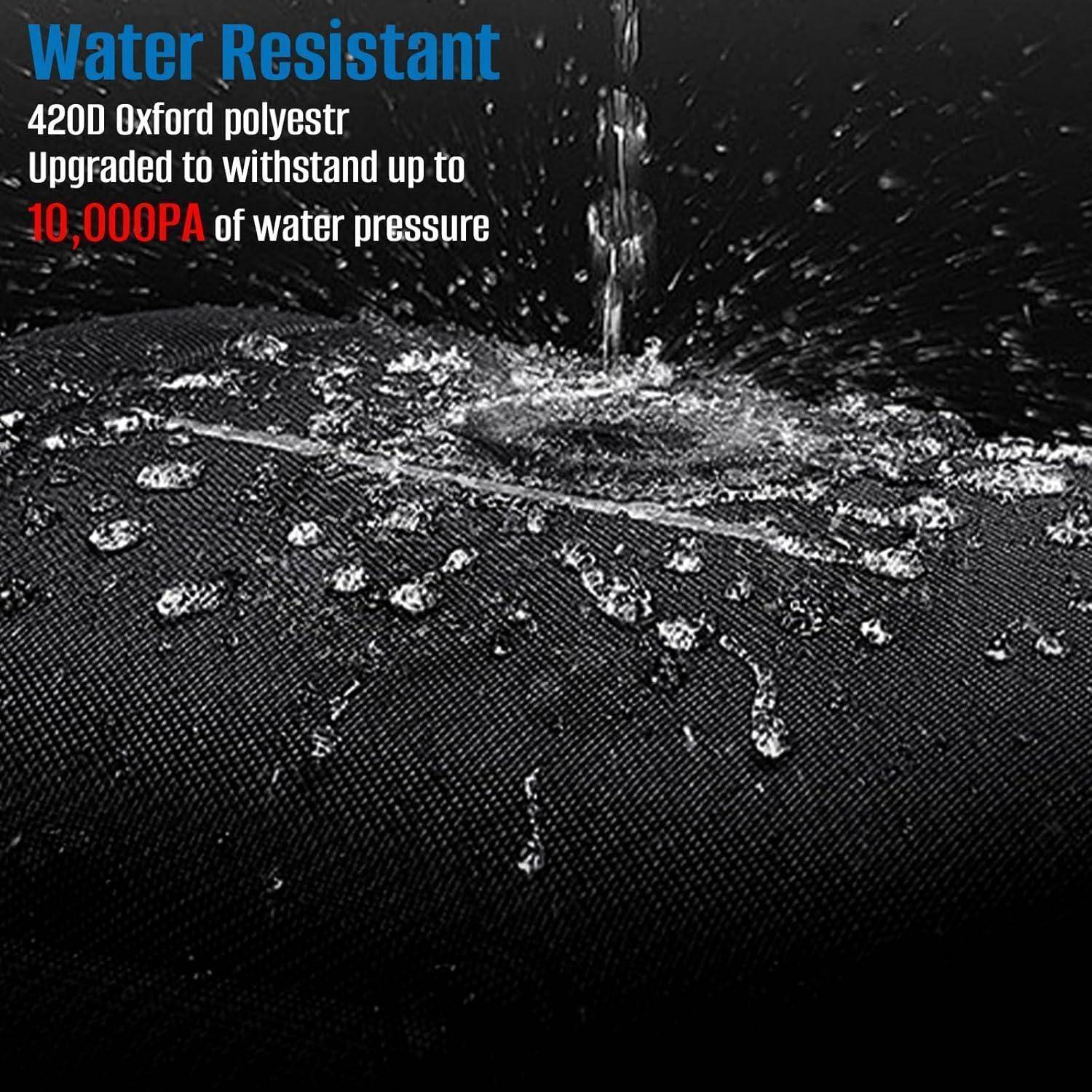 Wasser, das auf eine schwarze Stoffoberfläche gegossen wird, mit Text: 