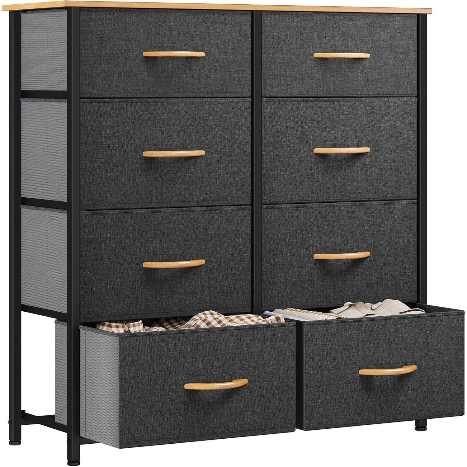 Kommode 8 Schubladen Stoff Metallrahmen Holztischplatte Dunkelgrau