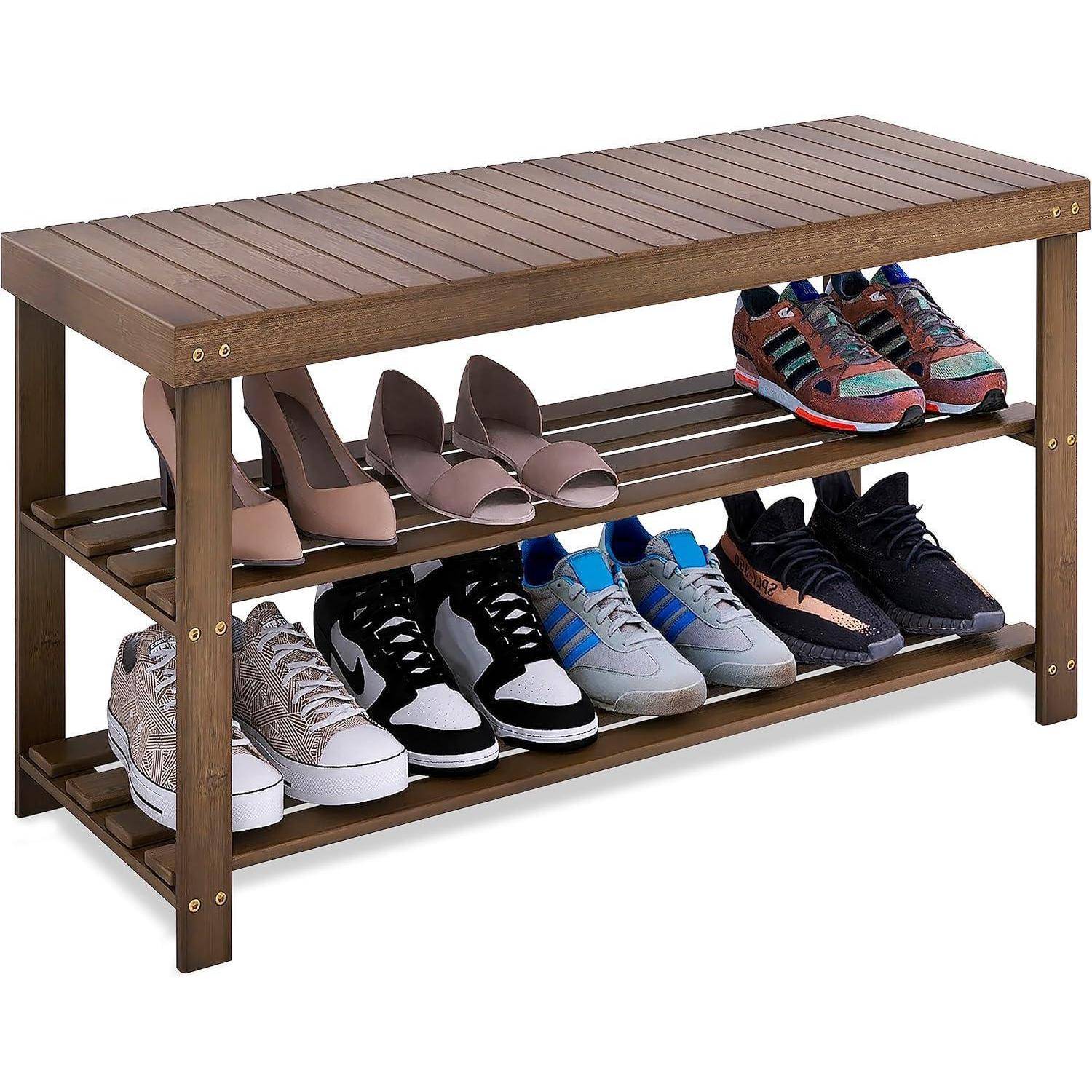 Schuhbank Schuhregal Bambus 3 86 x 28.5 x 45.5 cm (B x H x T) Walnuss