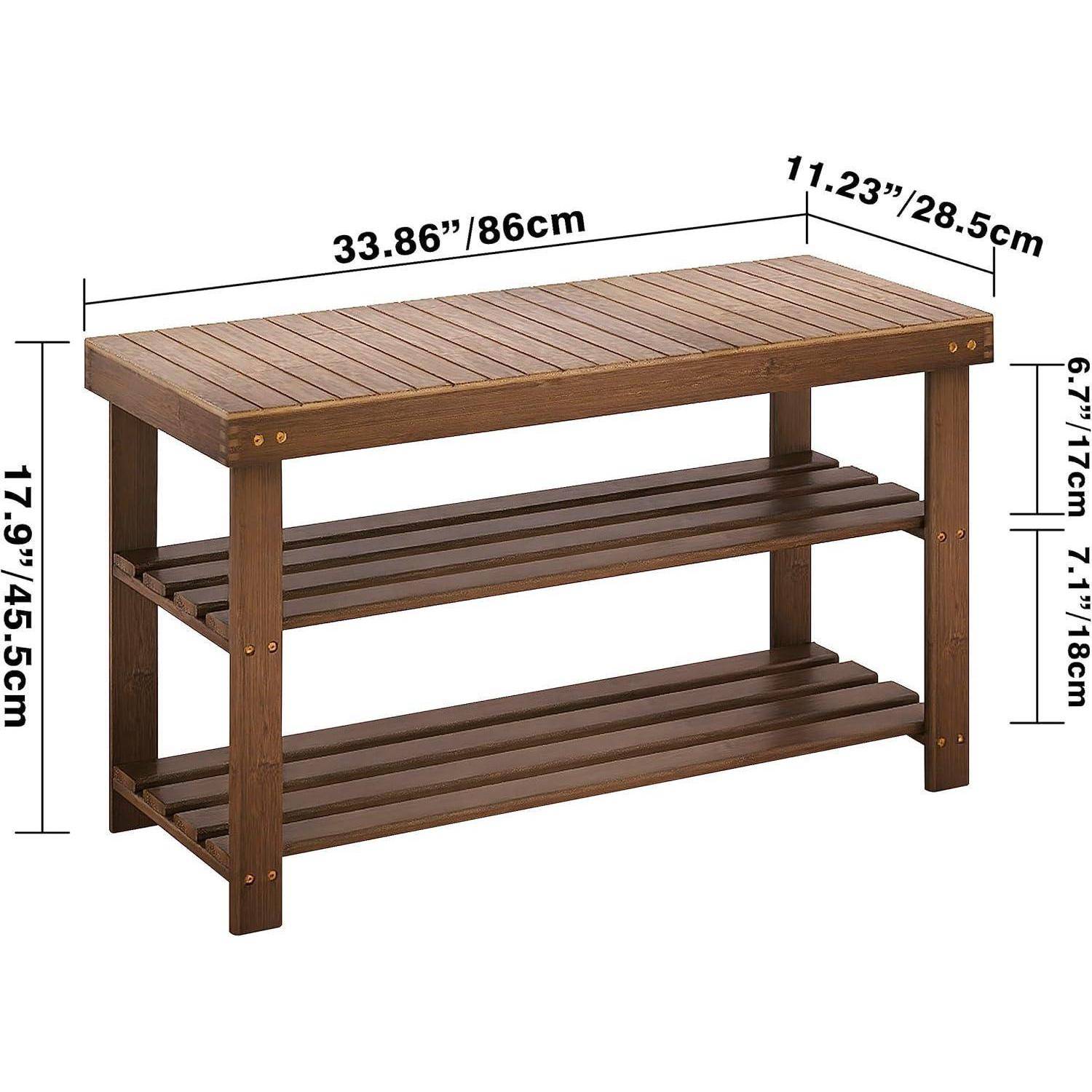 Schuhbank Schuhregal Bambus 3 86 x 28.5 x 45.5 cm (B x H x T) Walnuss