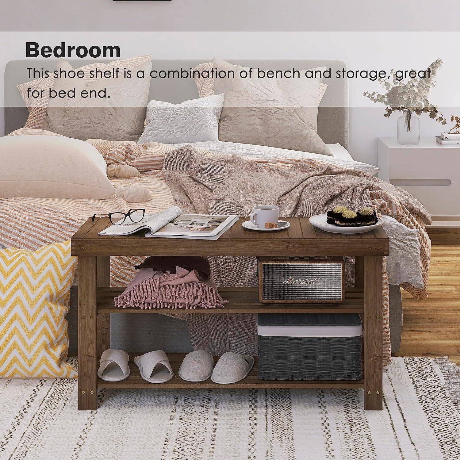 Schuhbank Schuhregal Bambus 3 86 x 28.5 x 45.5 cm (B x H x T) Walnuss