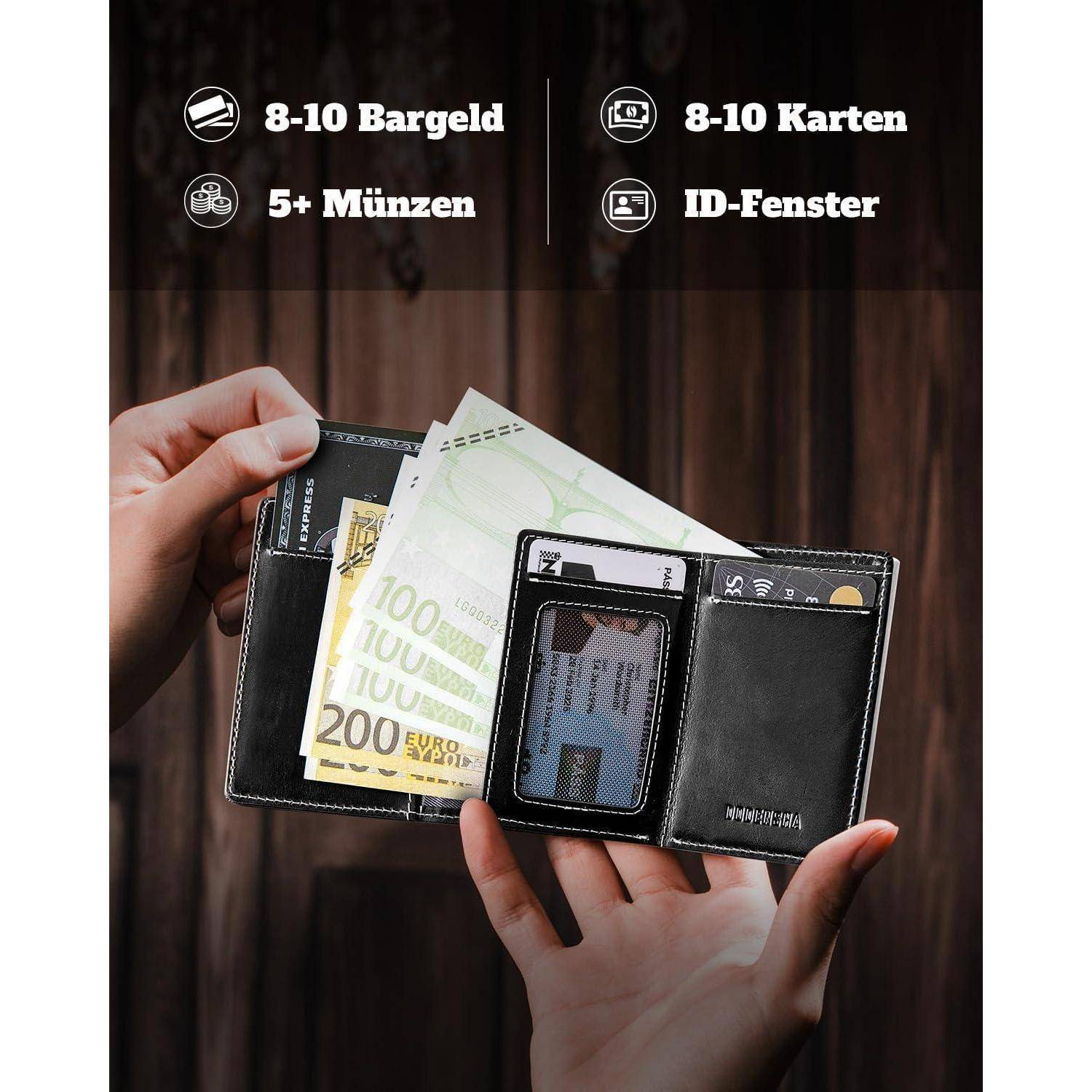 Geldbörse Herren RFID Münzfach 10 Karten Magnetverschluss Grau Silber