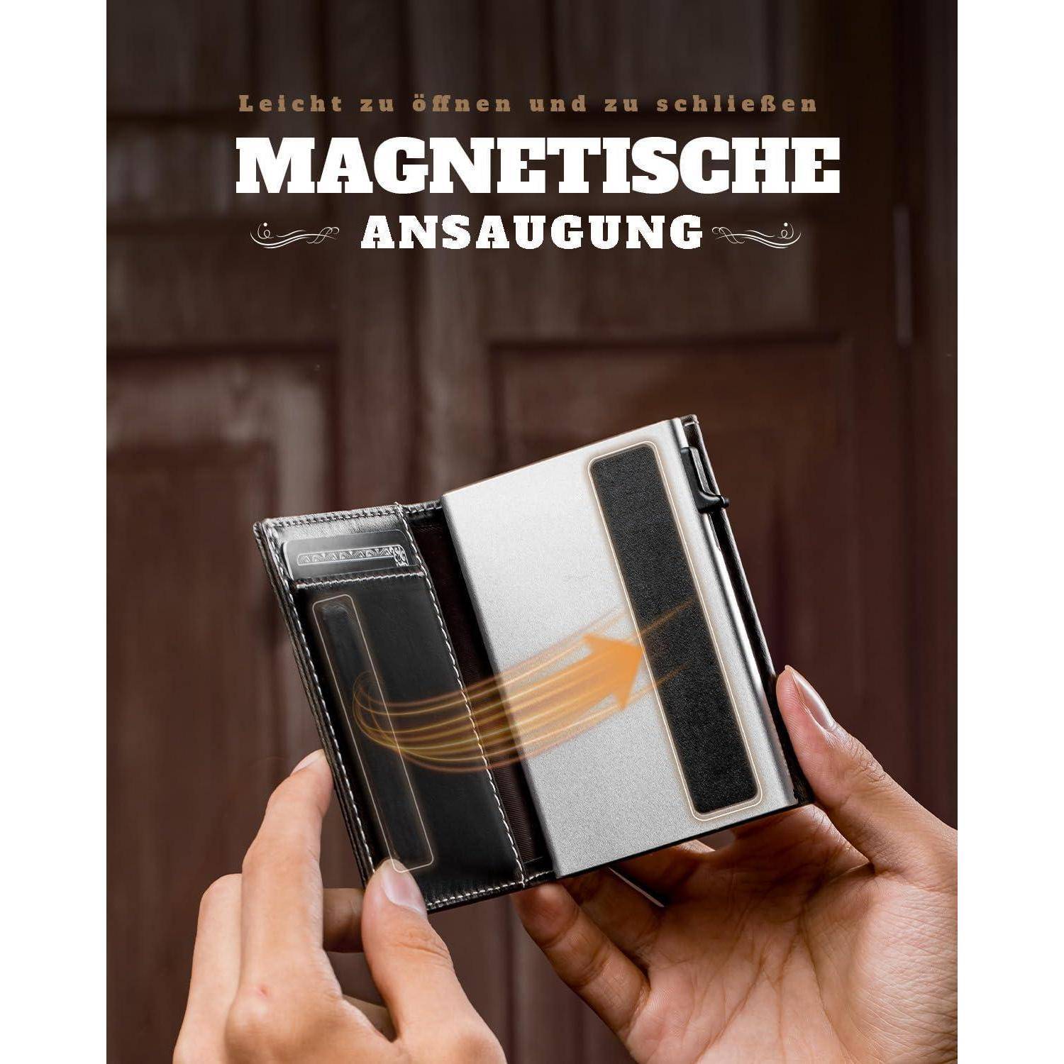 Geldbörse Herren RFID Münzfach 10 Karten Magnetverschluss Grau Silber