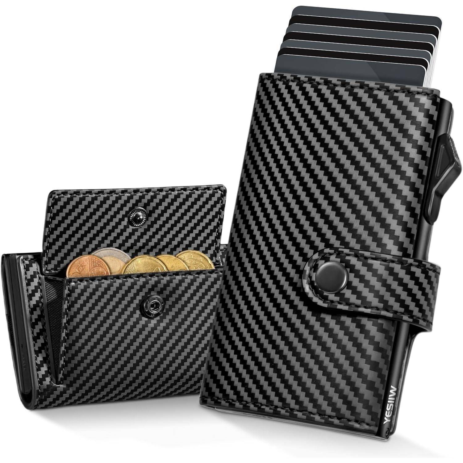 Kartenetui Popup 9 Karten RFID 002 - Carbon Fiber Schwarz XL Münzfach