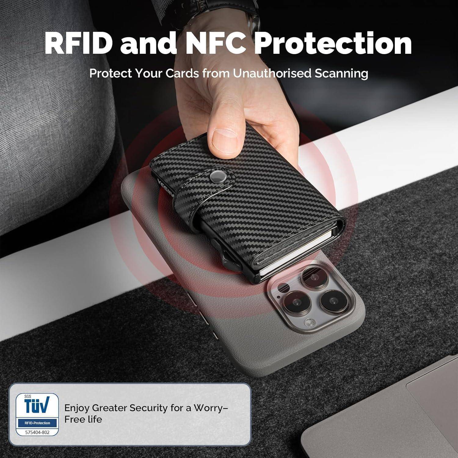 Kartenetui Popup 9 Karten RFID 002 - Carbon Fiber Schwarz XL Münzfach