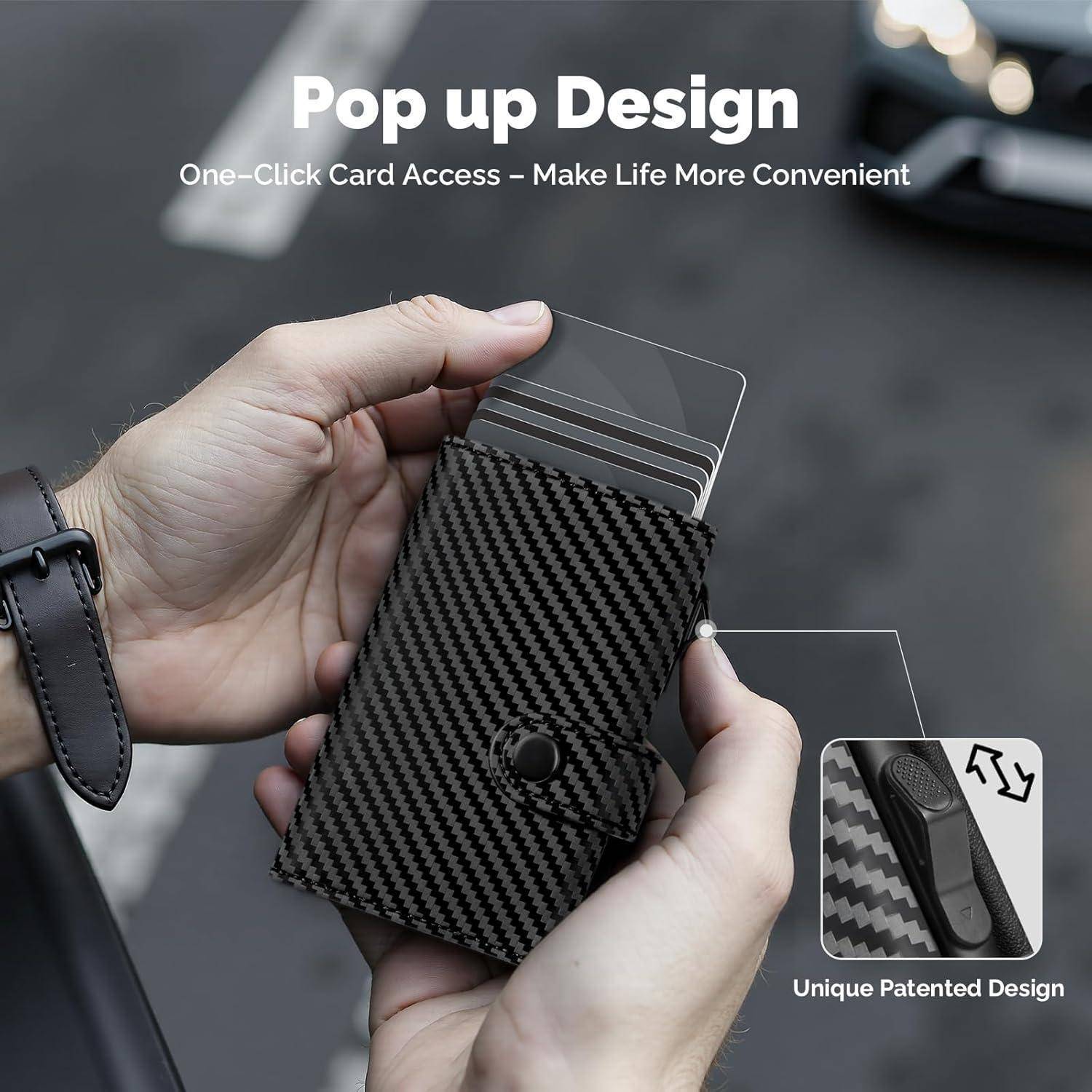 Kartenetui Popup 9 Karten RFID 002 - Carbon Fiber Schwarz XL Münzfach