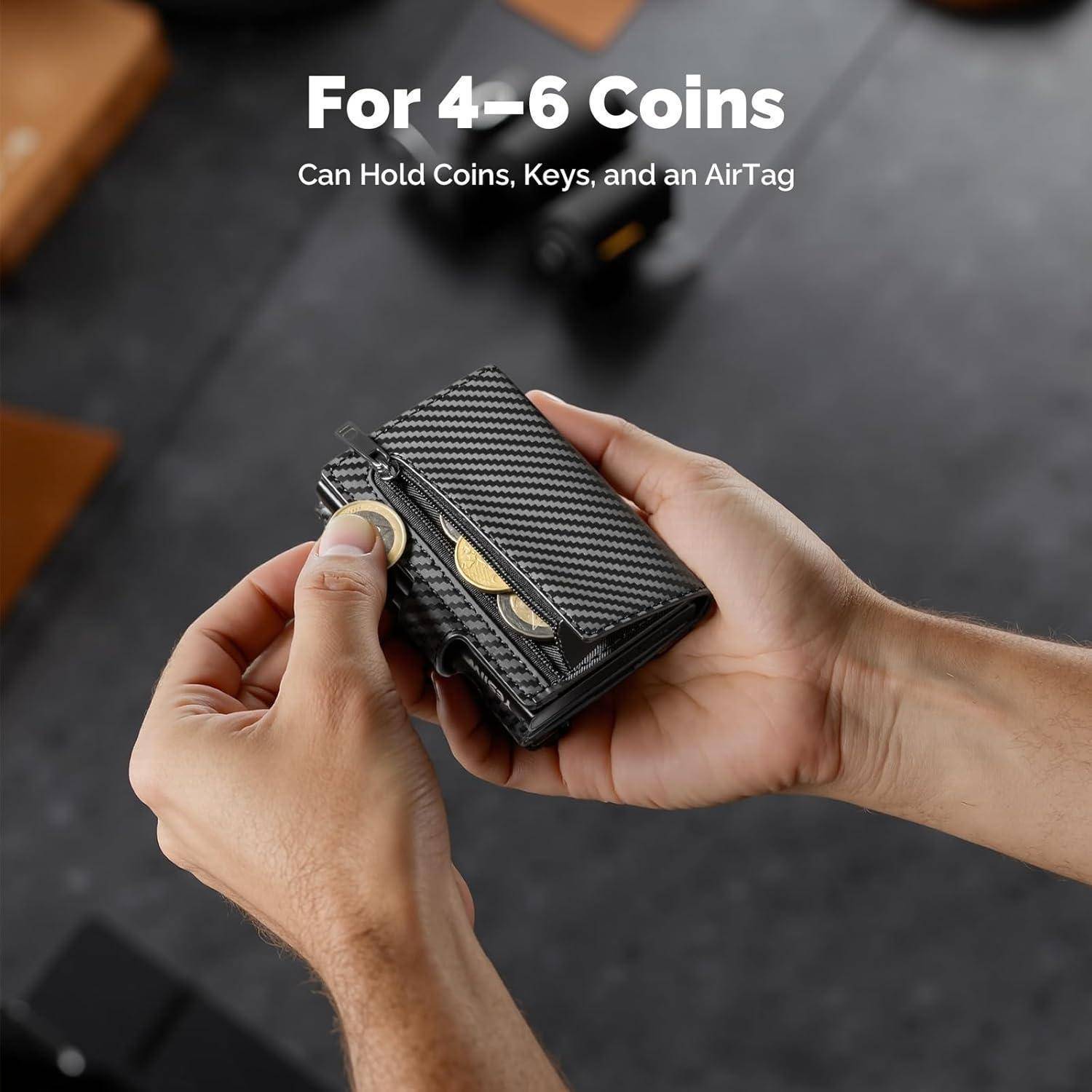 Kartenetui Popup 9 Karten RFID 002 - Carbon Fiber Schwarz XL Münzfach