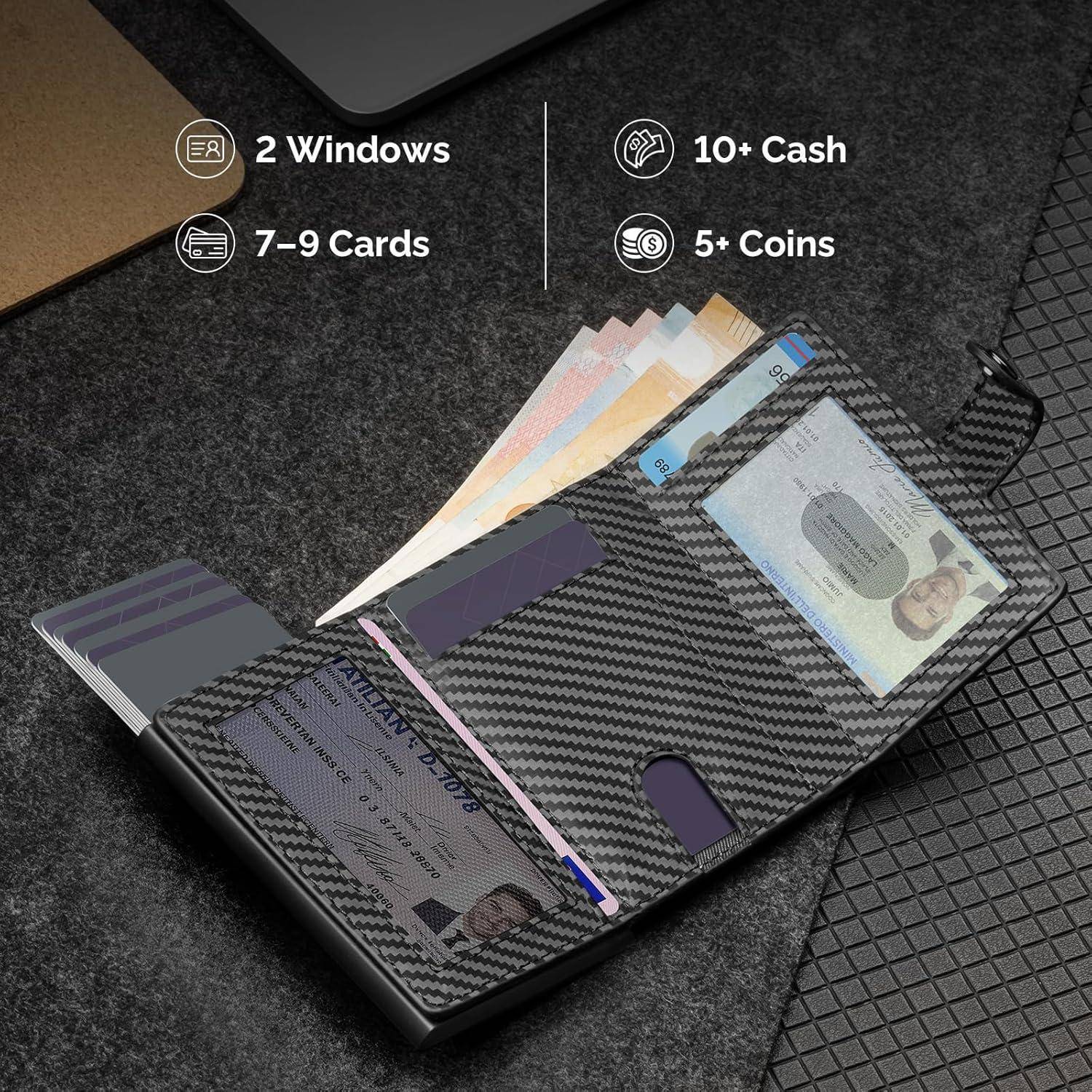 Kartenetui Popup 9 Karten RFID 002 - Carbon Fiber Schwarz XL Münzfach